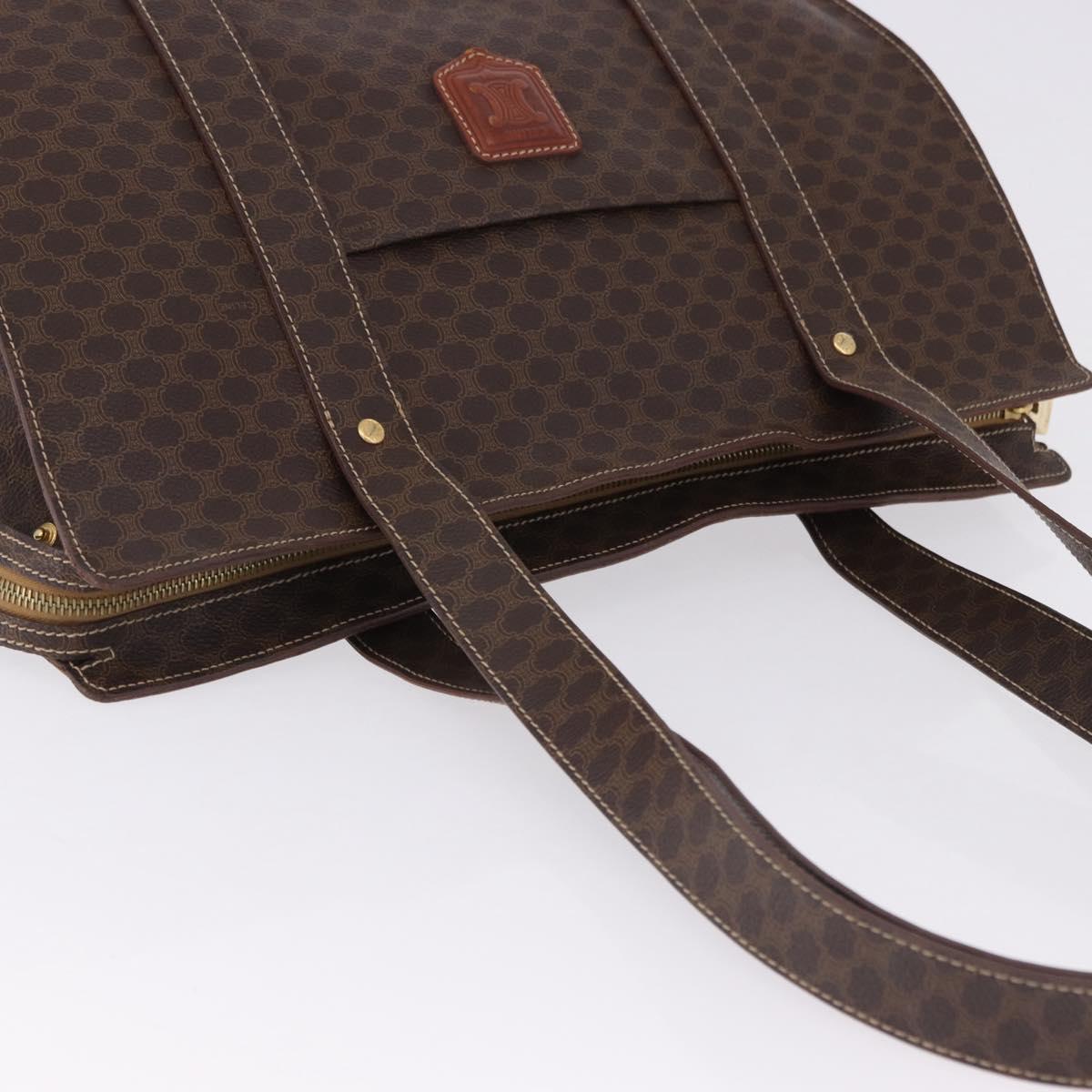 CELINE Macadam Shoulder Bag PVC Leather Brown Gold Tone Auth ka5329A