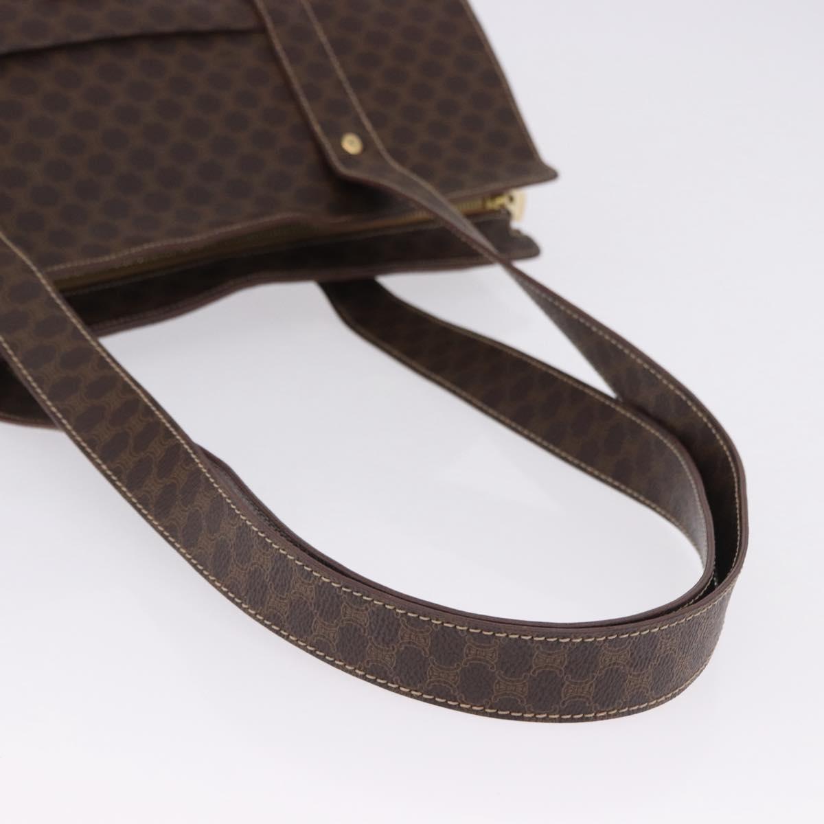 CELINE Macadam Shoulder Bag PVC Leather Brown Gold Tone Auth ka5329A