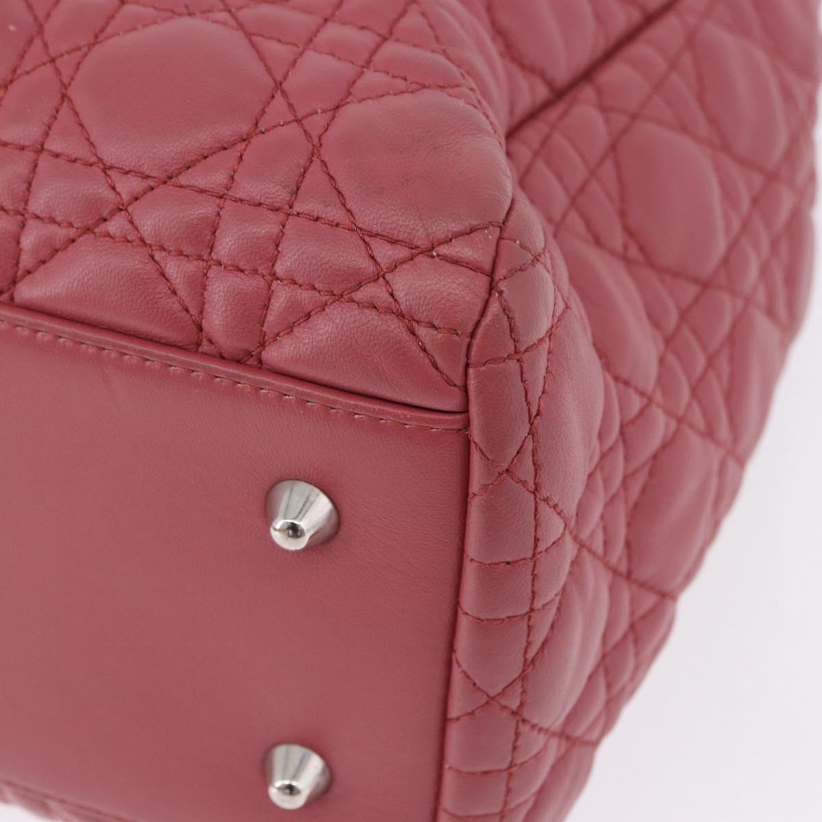 Christian Dior Canage Hand Bag Lamb Skin Pink Silver Auth ka5330V