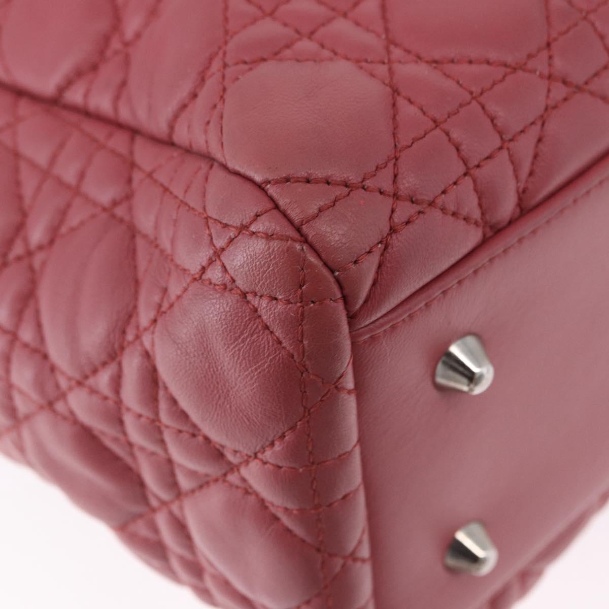 Christian Dior Canage Hand Bag Lamb Skin Pink Silver Auth ka5330V