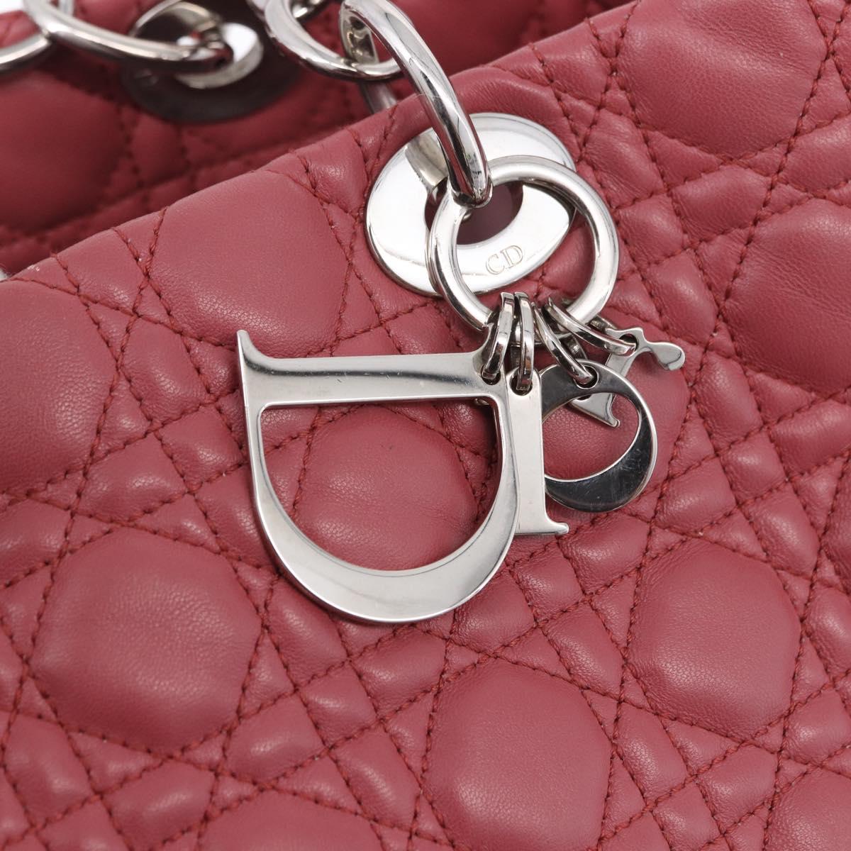 Christian Dior Canage Hand Bag Lamb Skin Pink Silver Auth ka5330V