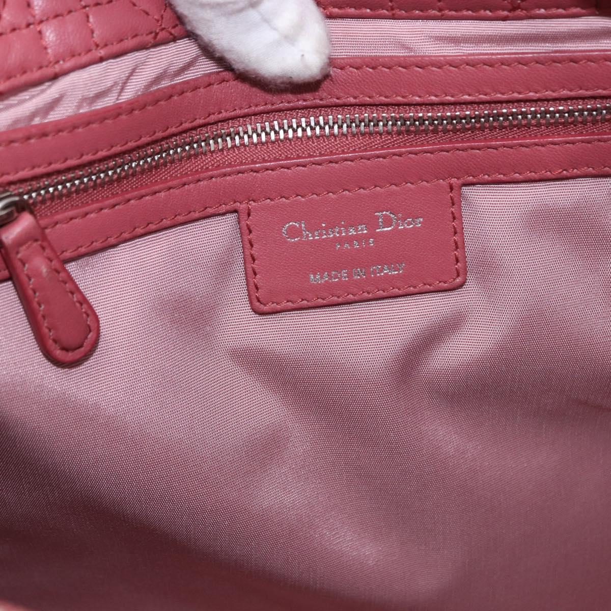 Christian Dior Canage Hand Bag Lamb Skin Pink Silver Auth ka5330V