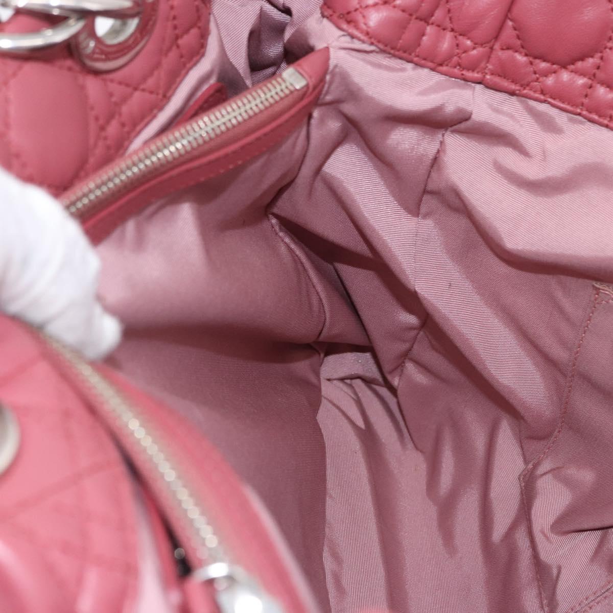 Christian Dior Canage Hand Bag Lamb Skin Pink Silver Auth ka5330V