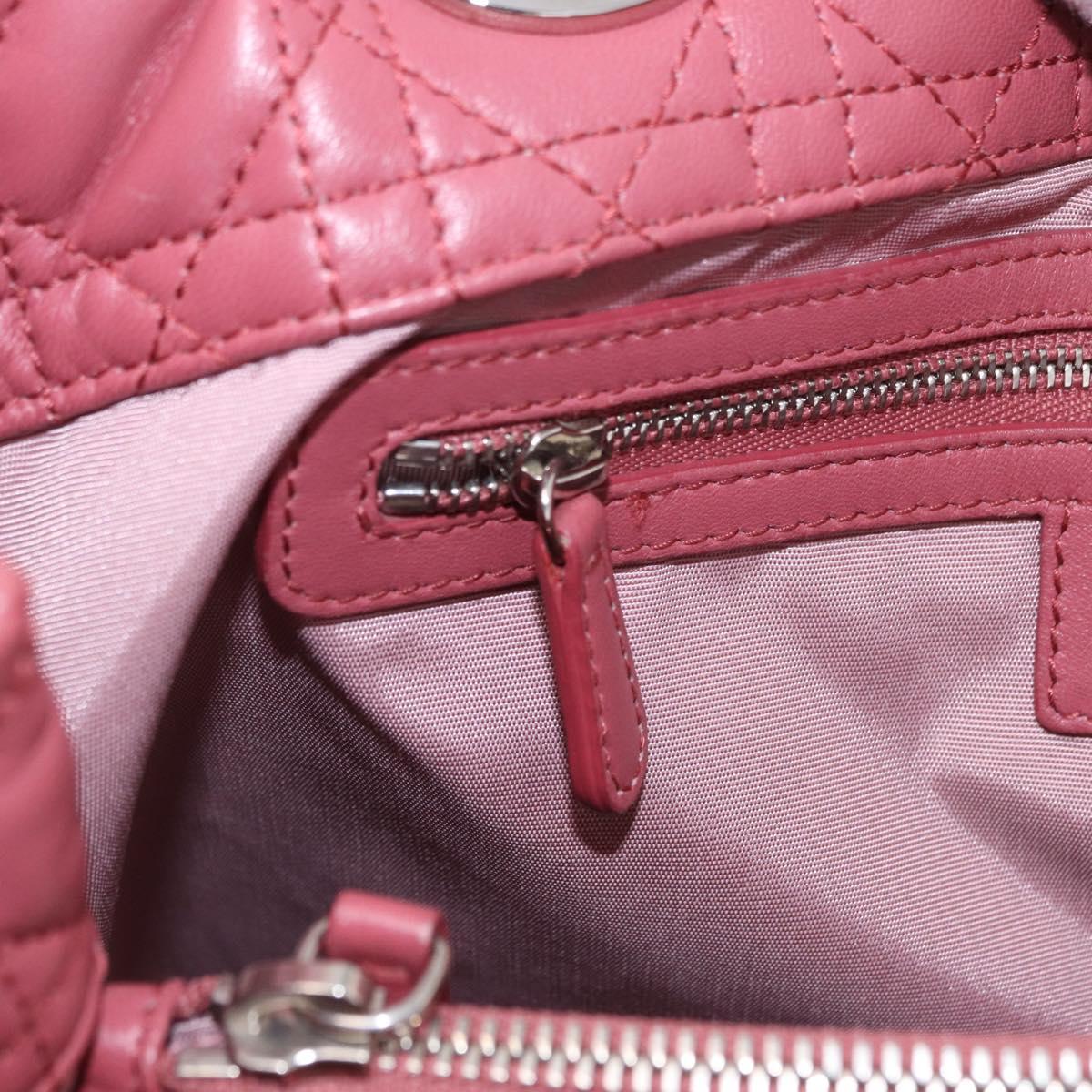 Christian Dior Canage Hand Bag Lamb Skin Pink Silver Auth ka5330V
