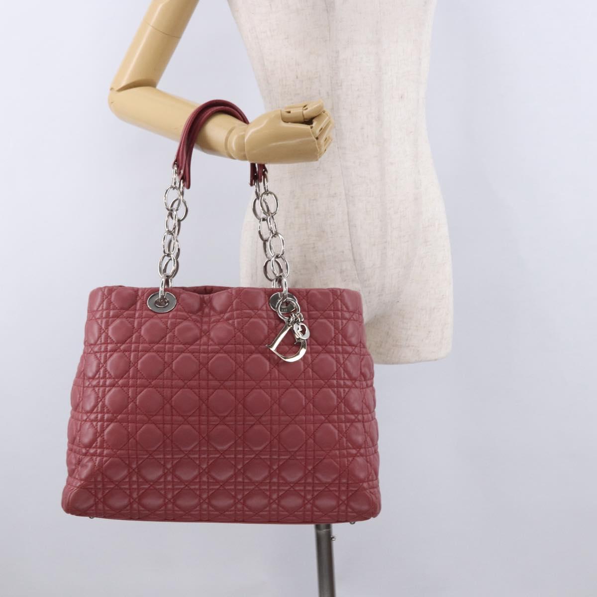 Christian Dior Canage Hand Bag Lamb Skin Pink Silver Auth ka5330V
