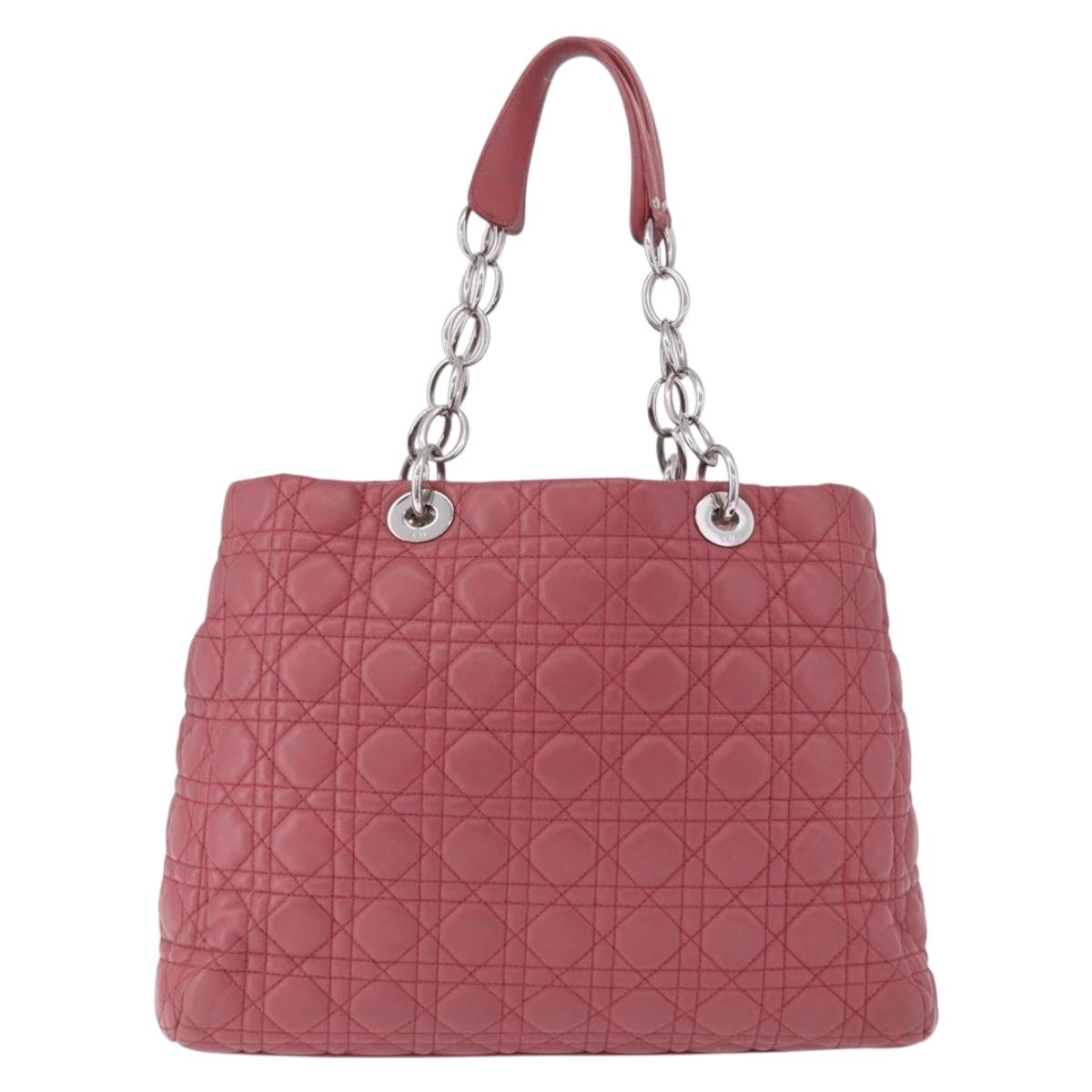 Christian Dior Canage Hand Bag Lamb Skin Pink Silver Auth ka5330V