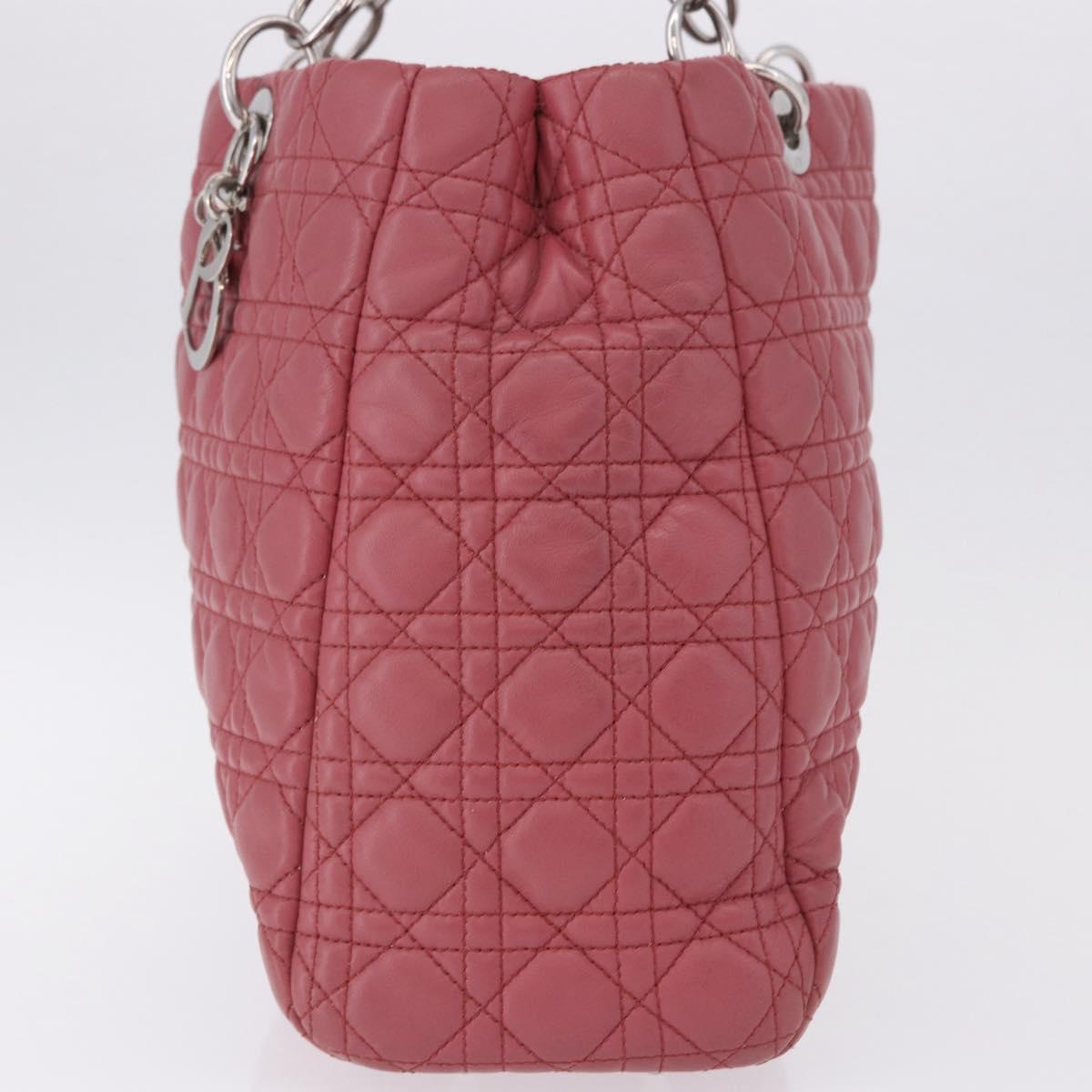 Christian Dior Canage Hand Bag Lamb Skin Pink Silver Auth ka5330V