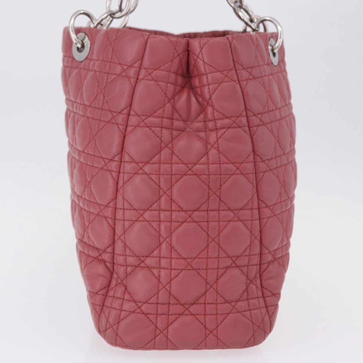 Christian Dior Canage Hand Bag Lamb Skin Pink Silver Auth ka5330V