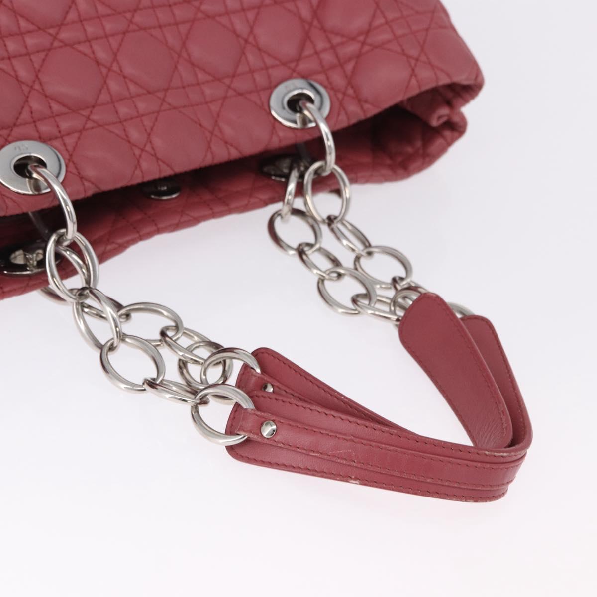 Christian Dior Canage Hand Bag Lamb Skin Pink Silver Auth ka5330V