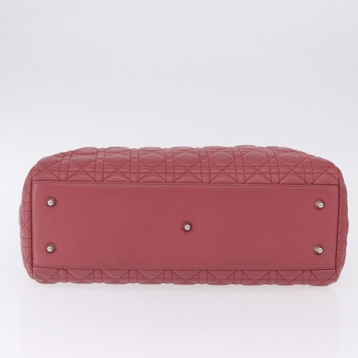 Christian Dior Canage Hand Bag Lamb Skin Pink Silver Auth ka5330V