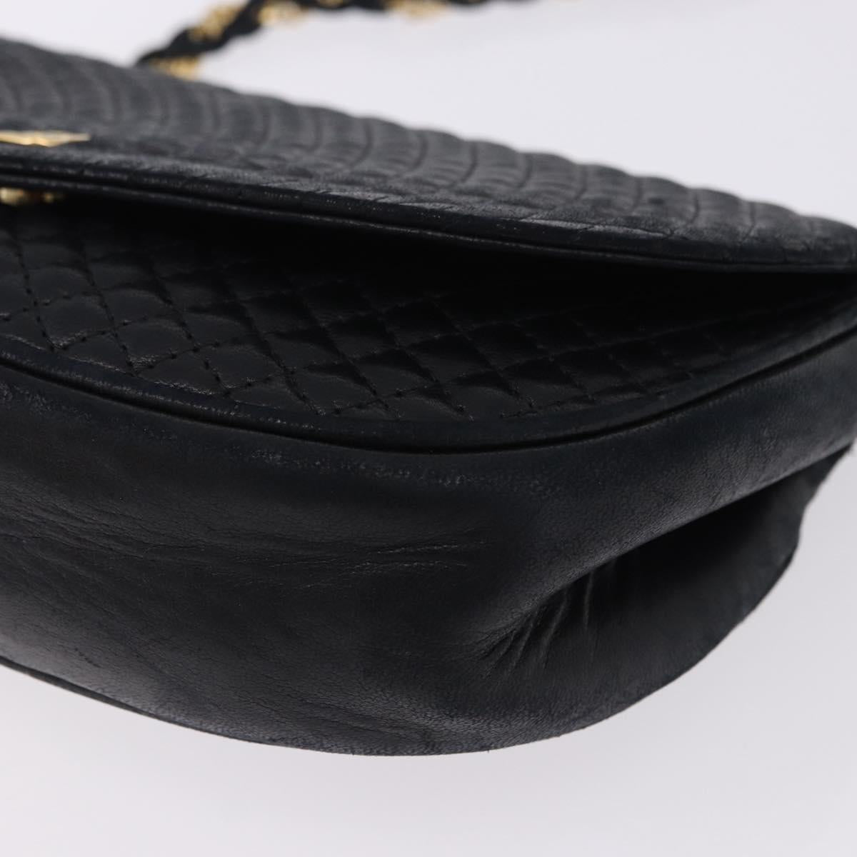 BALLY Chain Shoulder Bag Leather Black Gold Tone Auth ka5331