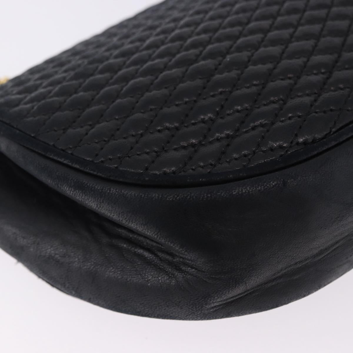 BALLY Chain Shoulder Bag Leather Black Gold Tone Auth ka5331