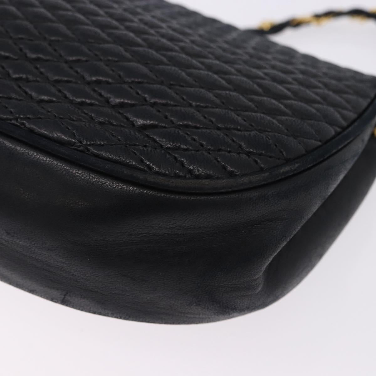 BALLY Chain Shoulder Bag Leather Black Gold Tone Auth ka5331