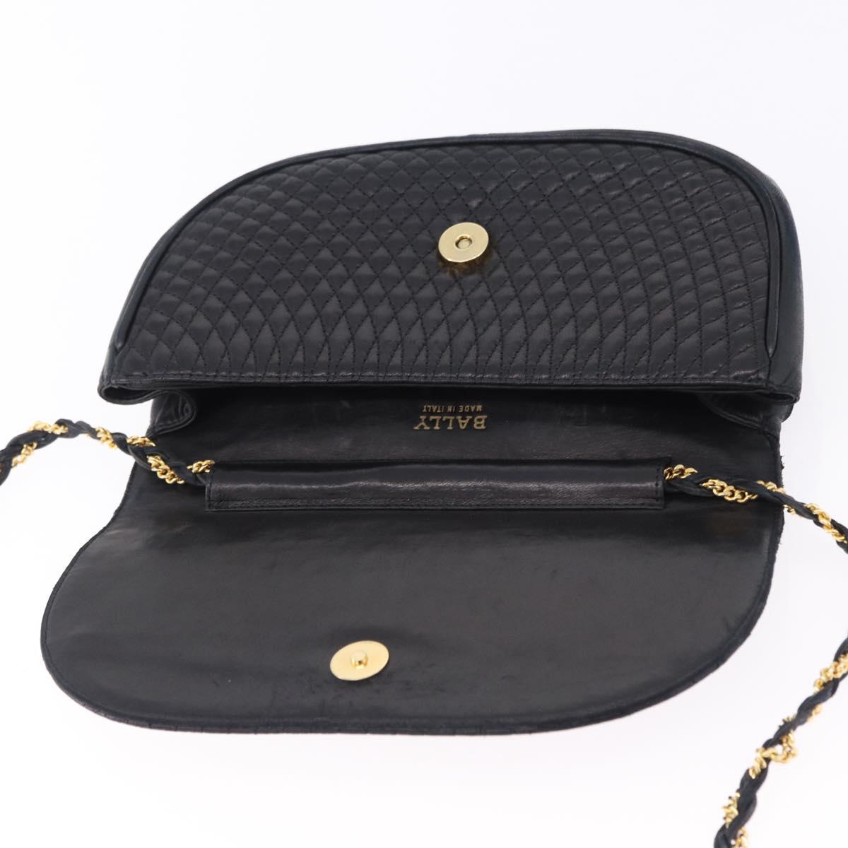 BALLY Chain Shoulder Bag Leather Black Gold Tone Auth ka5331