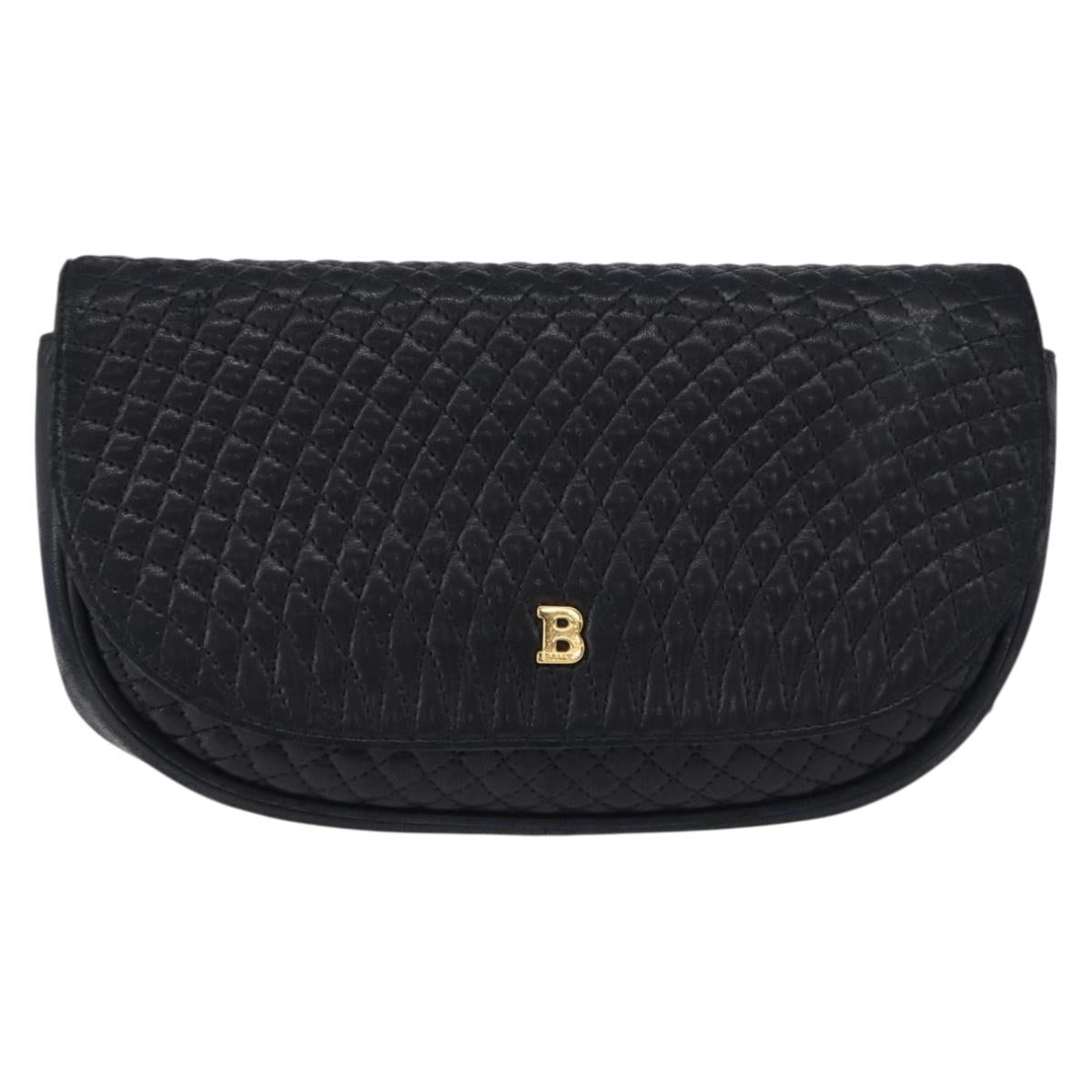 BALLY Chain Shoulder Bag Leather Black Gold Tone Auth ka5331