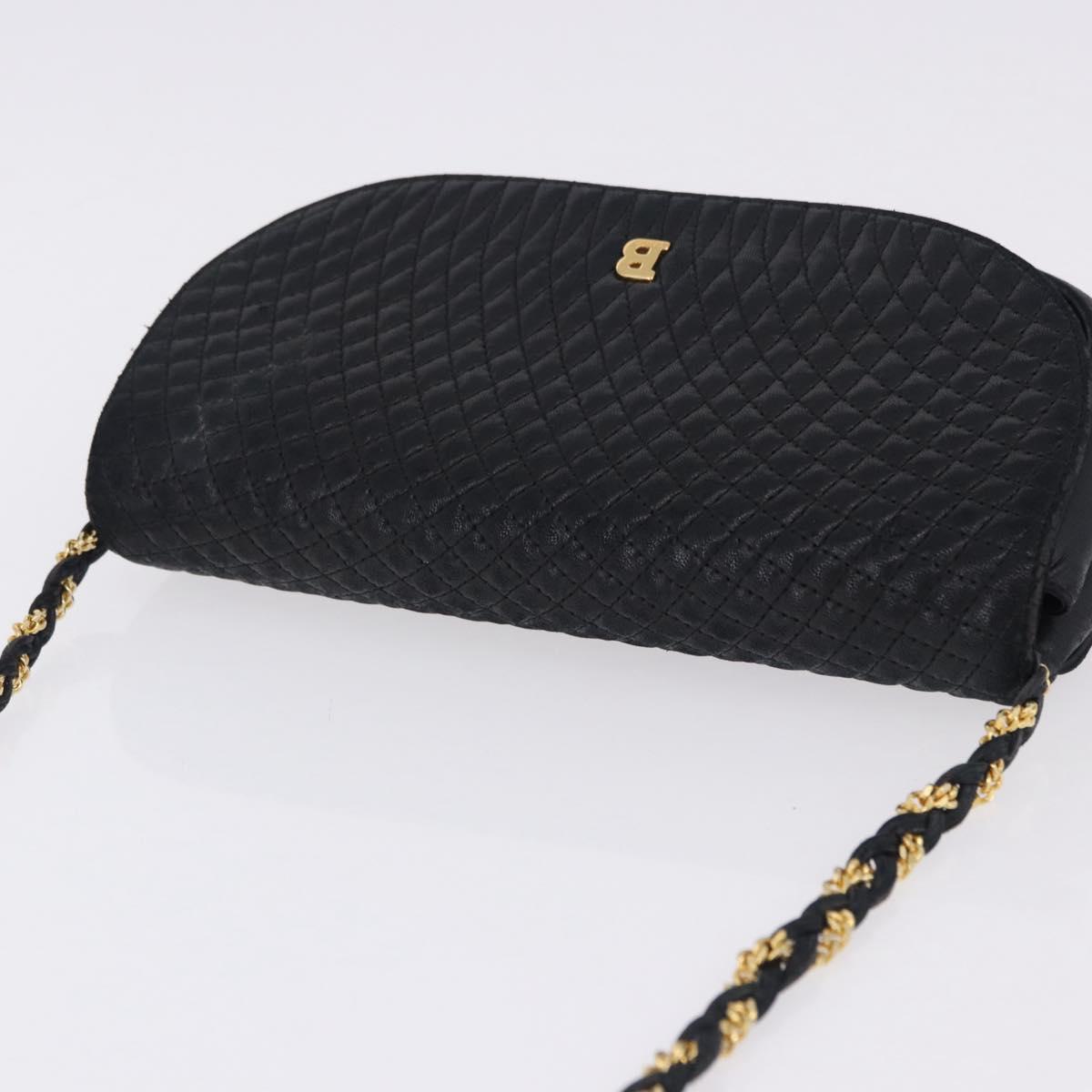 BALLY Chain Shoulder Bag Leather Black Gold Tone Auth ka5331