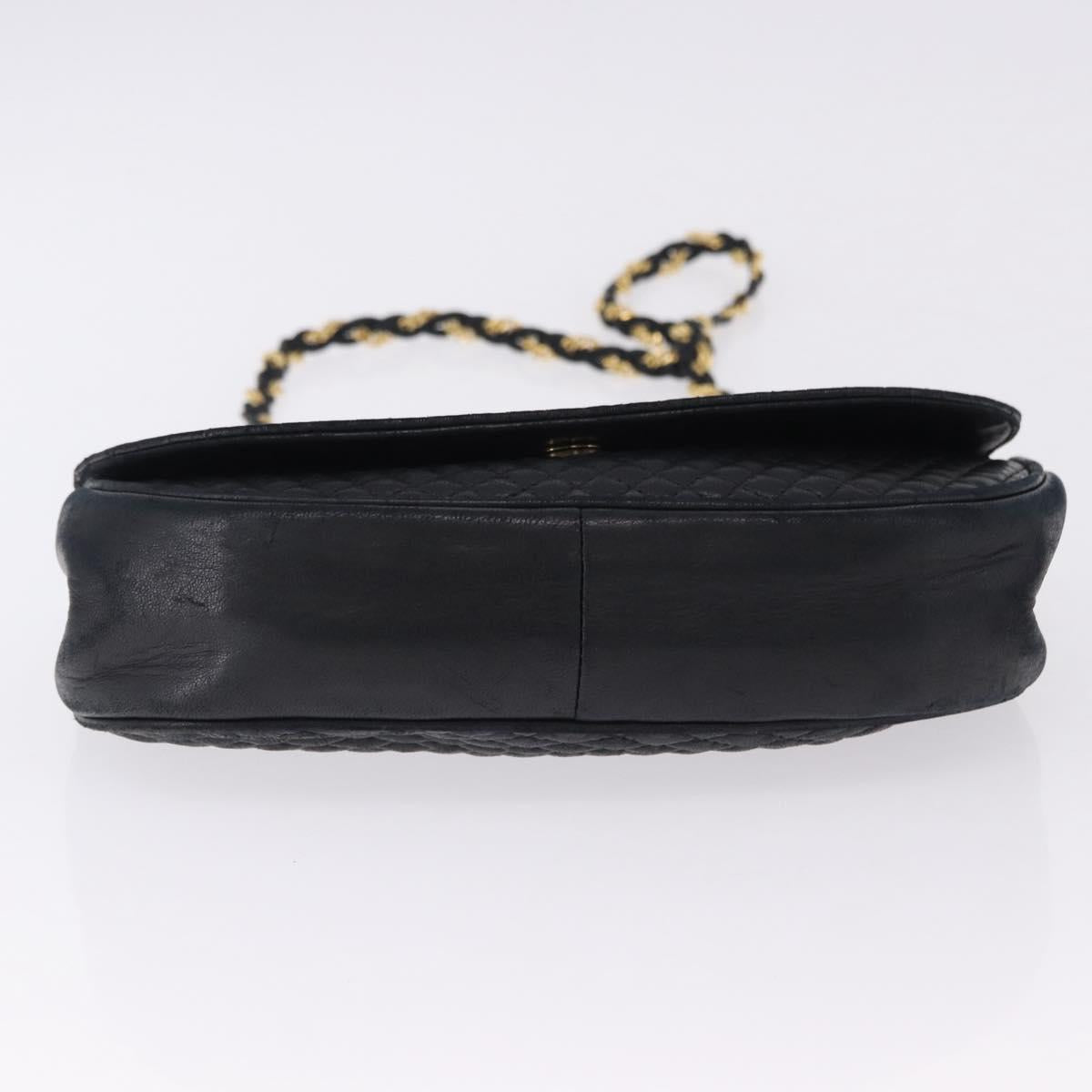 BALLY Chain Shoulder Bag Leather Black Gold Tone Auth ka5331