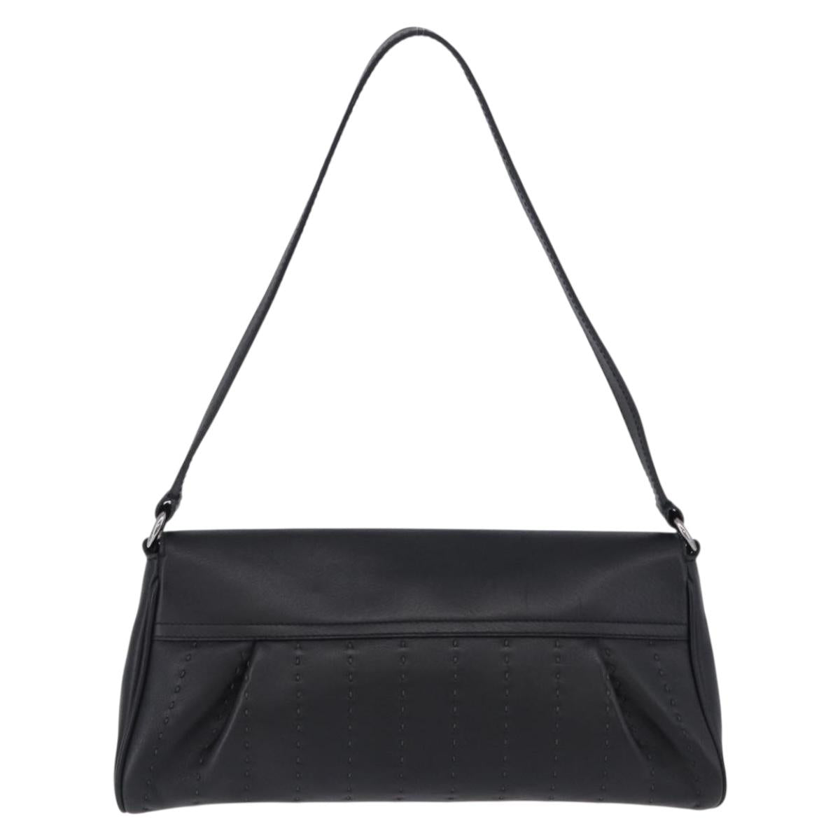 Salvatore Ferragamo Gancini Shoulder Bag Leather Black Silver Auth ka5332V