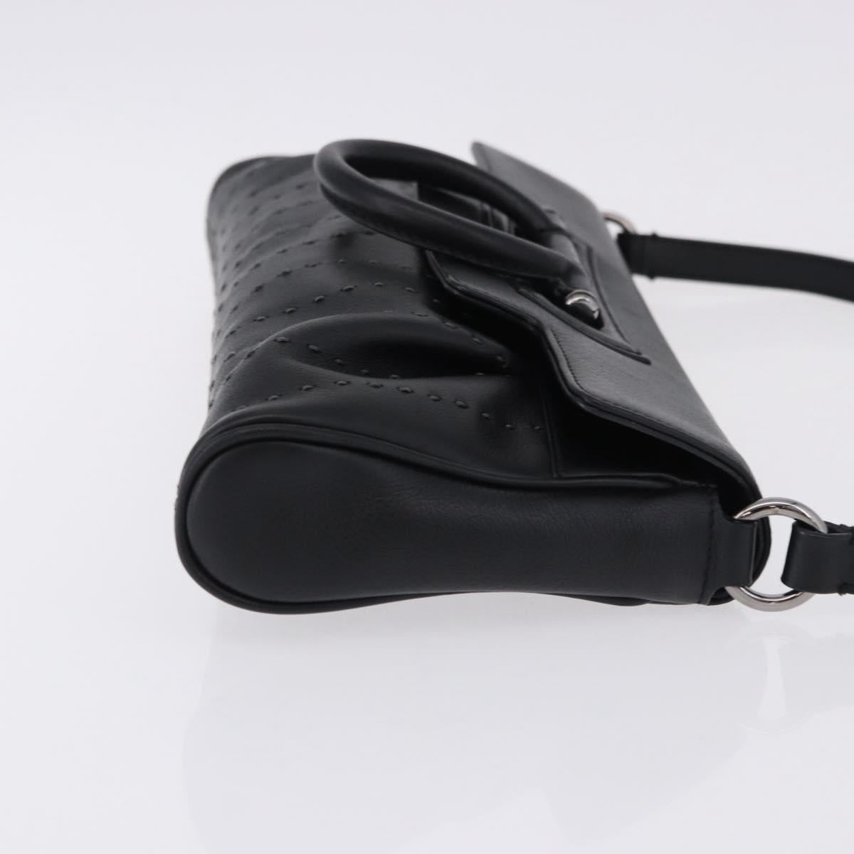 Salvatore Ferragamo Gancini Shoulder Bag Leather Black Silver Auth ka5332V