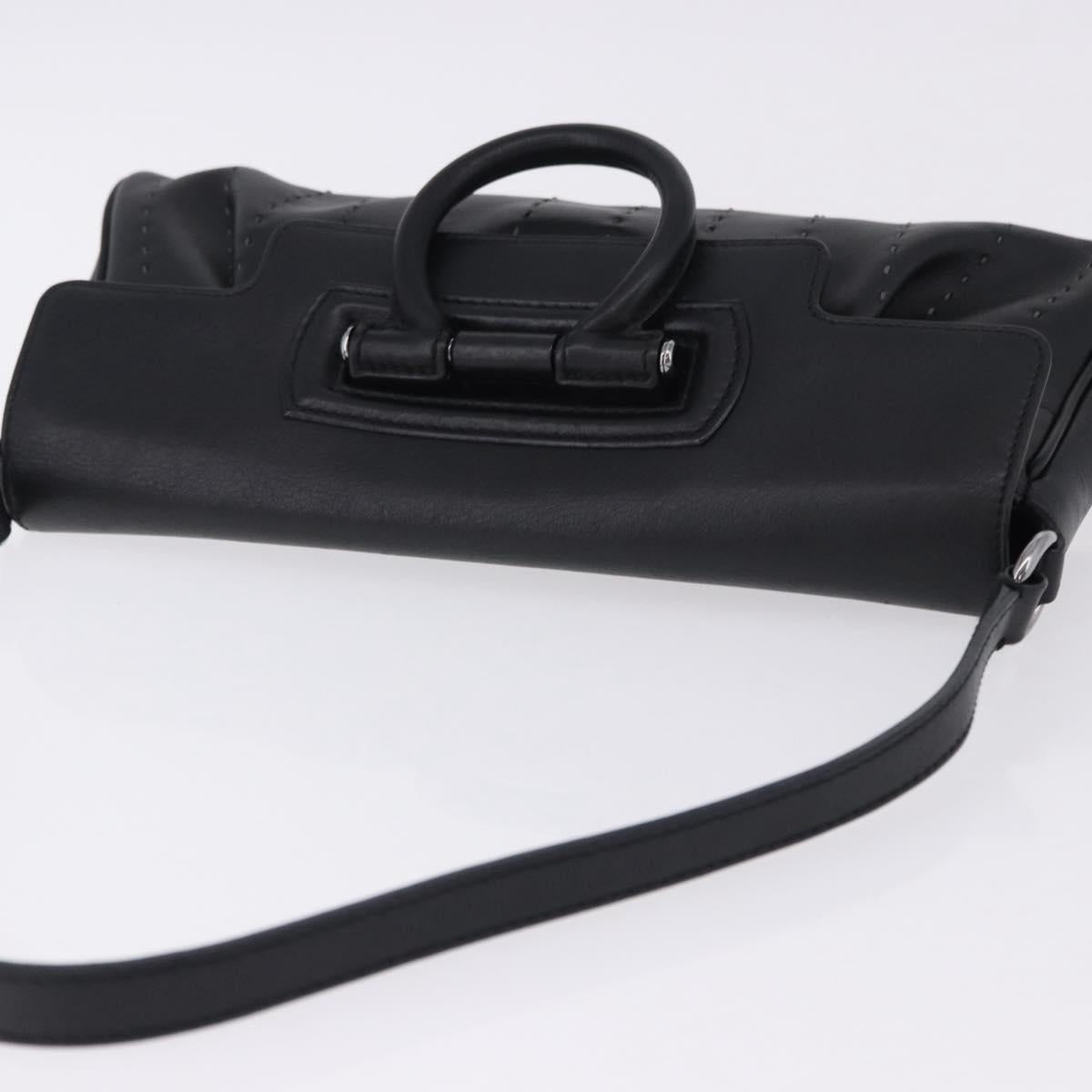 Salvatore Ferragamo Gancini Shoulder Bag Leather Black Silver Auth ka5332V