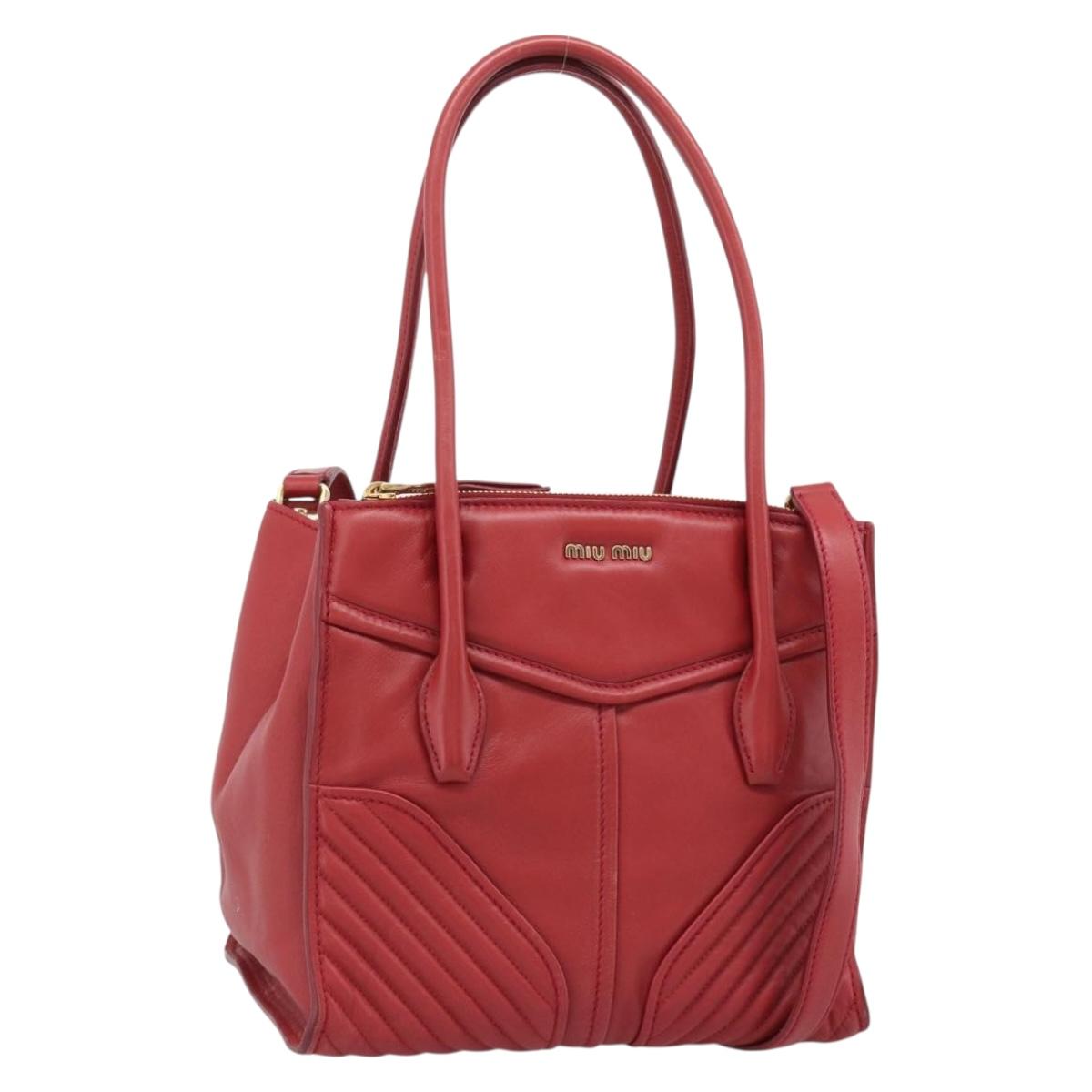 Miu Miu Tote Bag Leather 2way Red Gold Tone Auth ka5333V