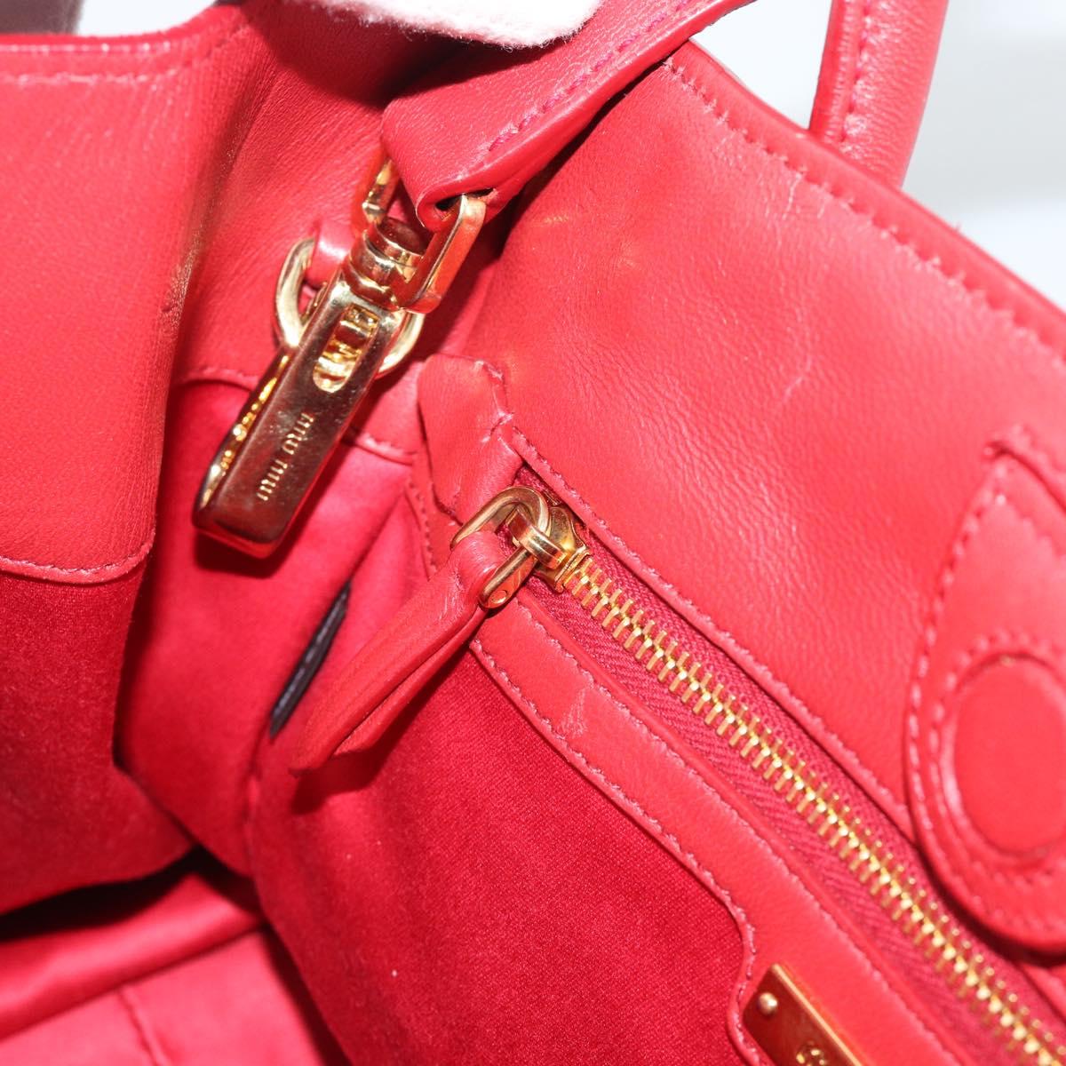 Miu Miu Tote Bag Leather 2way Red Gold Tone Auth ka5333V