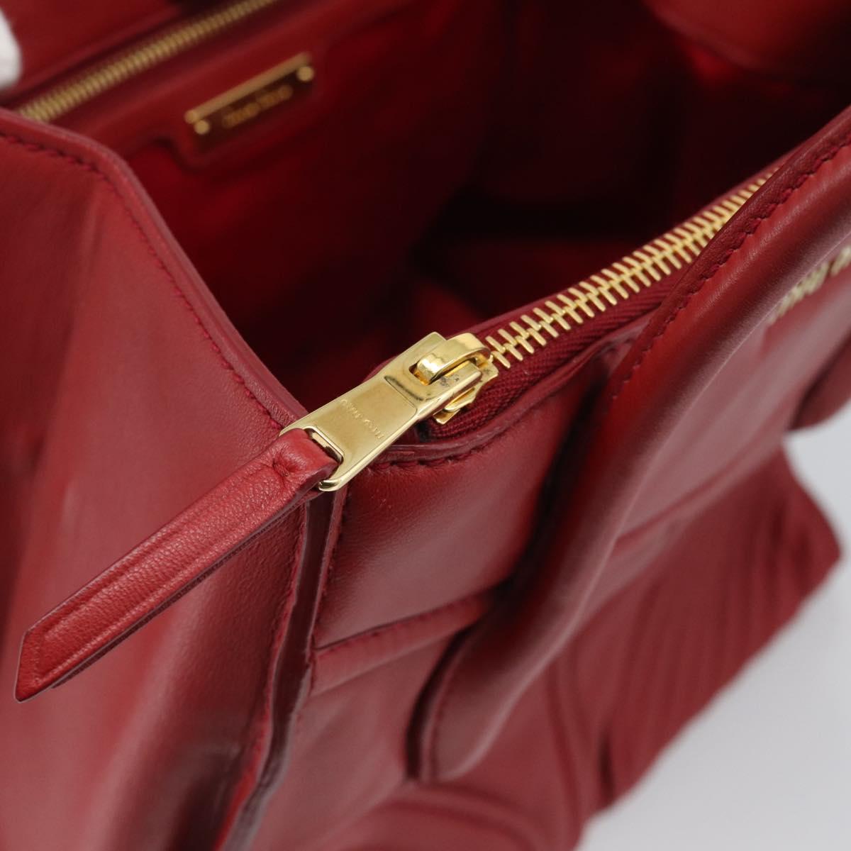 Miu Miu Tote Bag Leather 2way Red Gold Tone Auth ka5333V