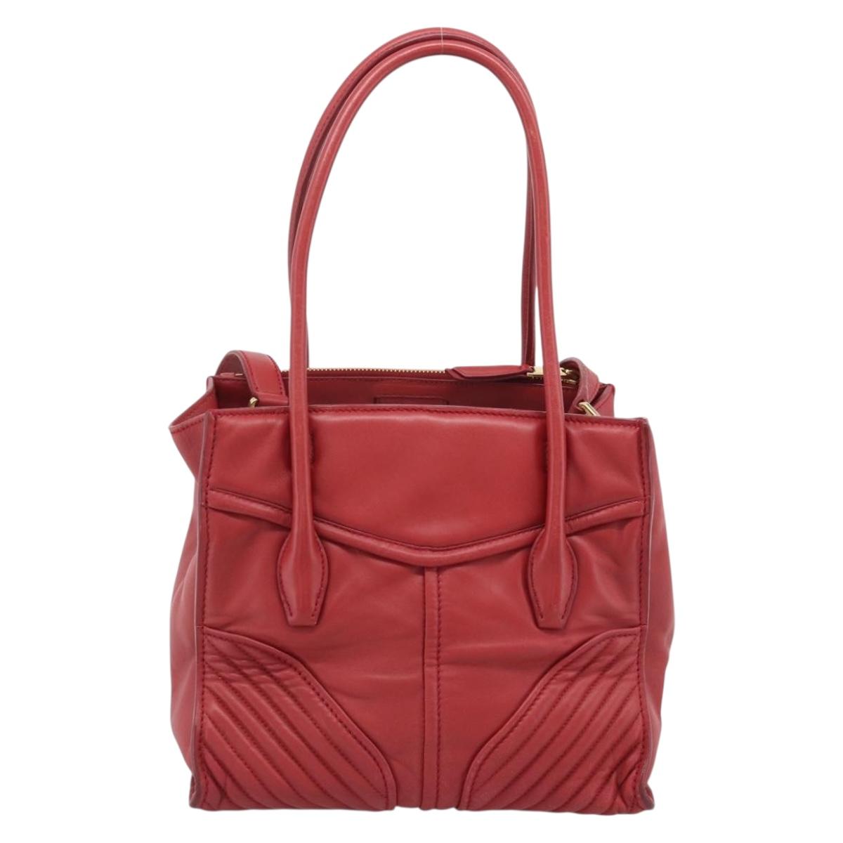 Miu Miu Tote Bag Leather 2way Red Gold Tone Auth ka5333V