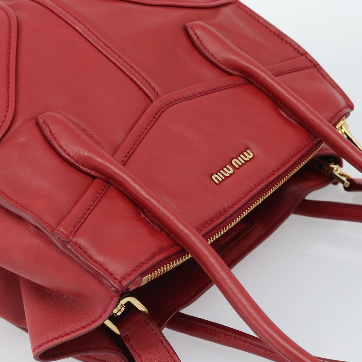 Miu Miu Tote Bag Leather 2way Red Gold Tone Auth ka5333V