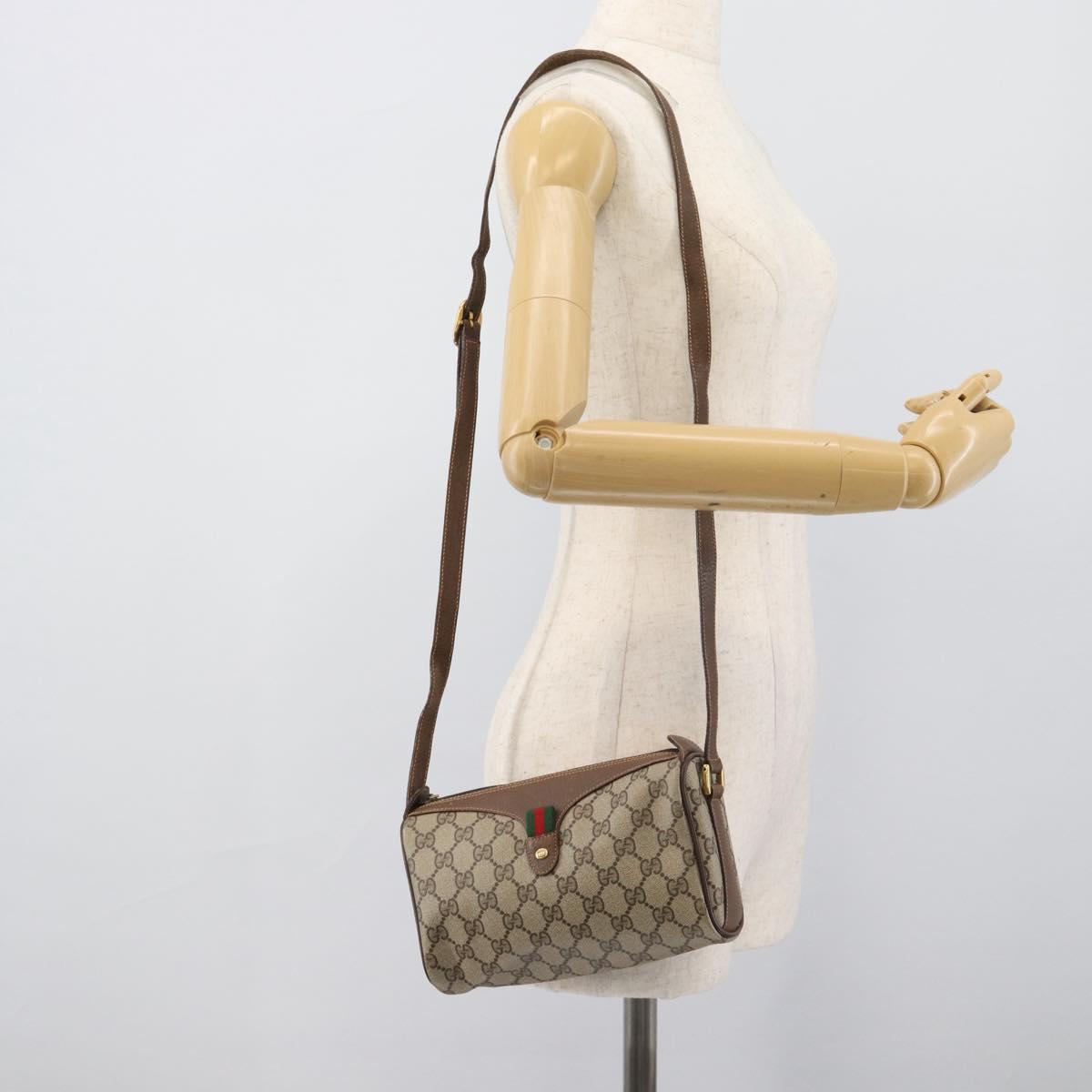 GUCCI GG Supreme Web Sherry Line Shoulder Bag PVC Beige 89 02 018 Auth ka5334