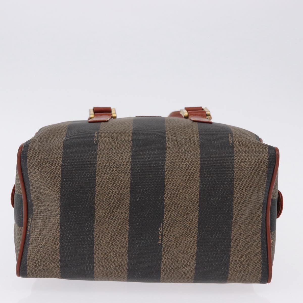 FENDI Pecan Hand Bag PVC Leather 2way Black Brown Auth ka5337A