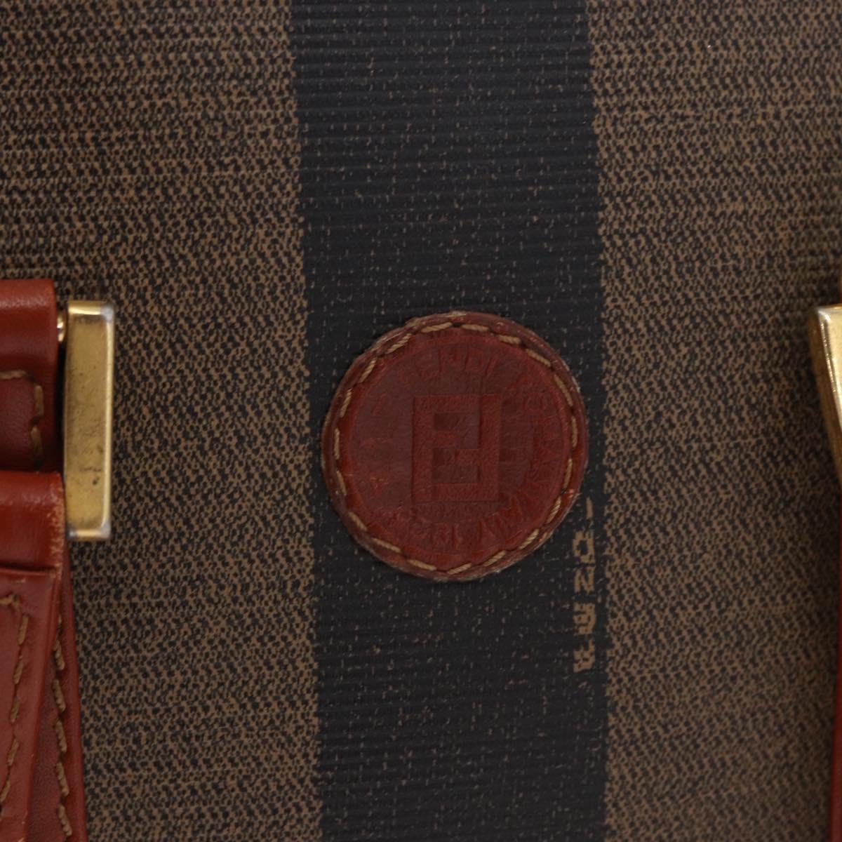 FENDI Pecan Hand Bag PVC Leather 2way Black Brown Auth ka5337A