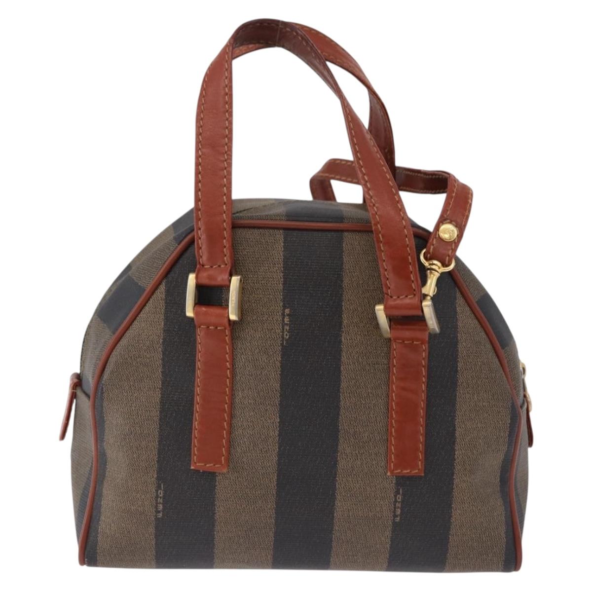 FENDI Pecan Hand Bag PVC Leather 2way Black Brown Auth ka5337A