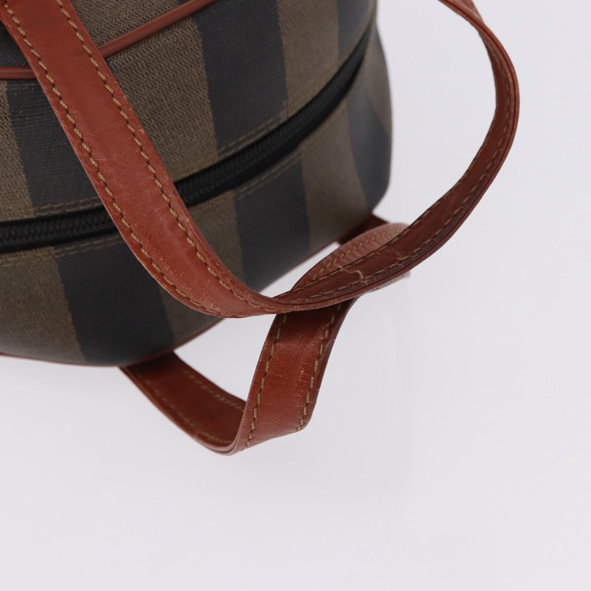 FENDI Pecan Hand Bag PVC Leather 2way Black Brown Auth ka5337A