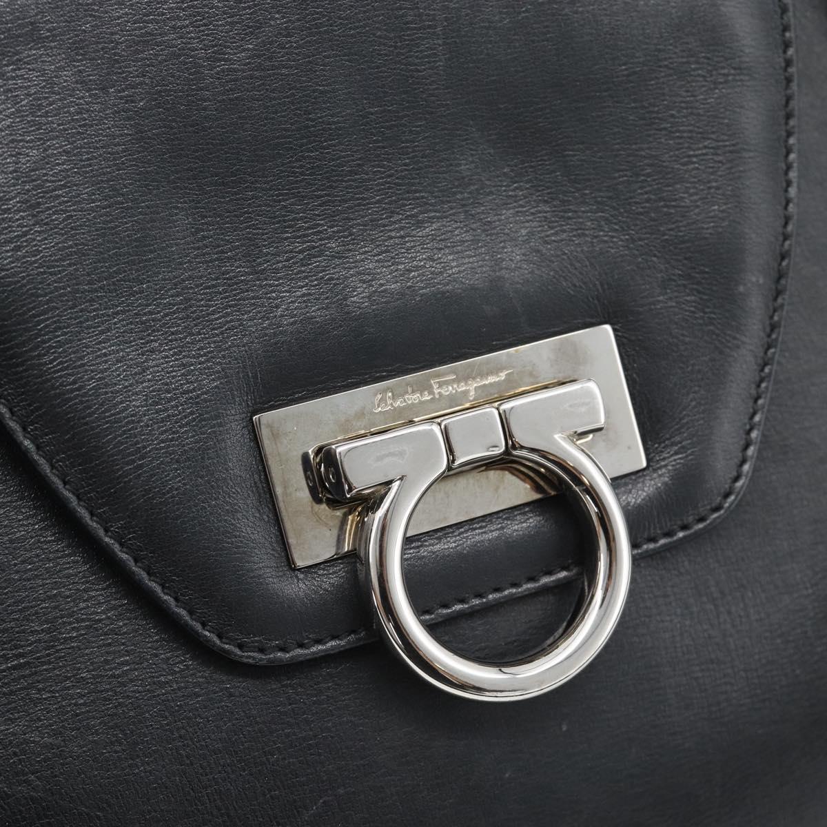Salvatore Ferragamo Gancini Tote Bag Leather Black Silver Auth ka5338A