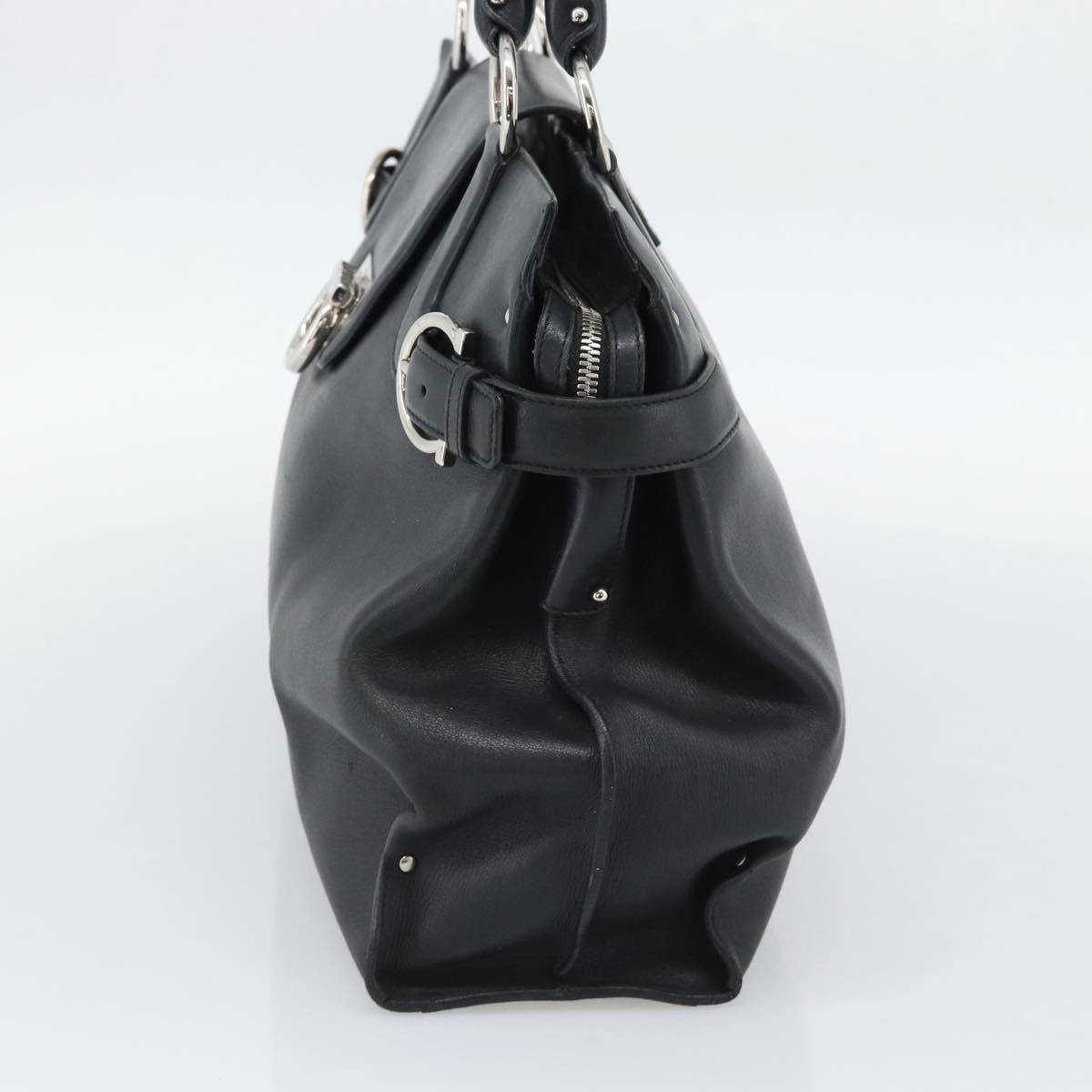 Salvatore Ferragamo Gancini Tote Bag Leather Black Silver Auth ka5338A