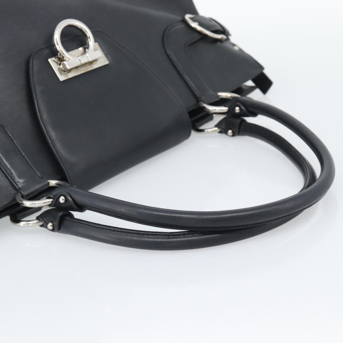 Salvatore Ferragamo Gancini Tote Bag Leather Black Silver Auth ka5338A