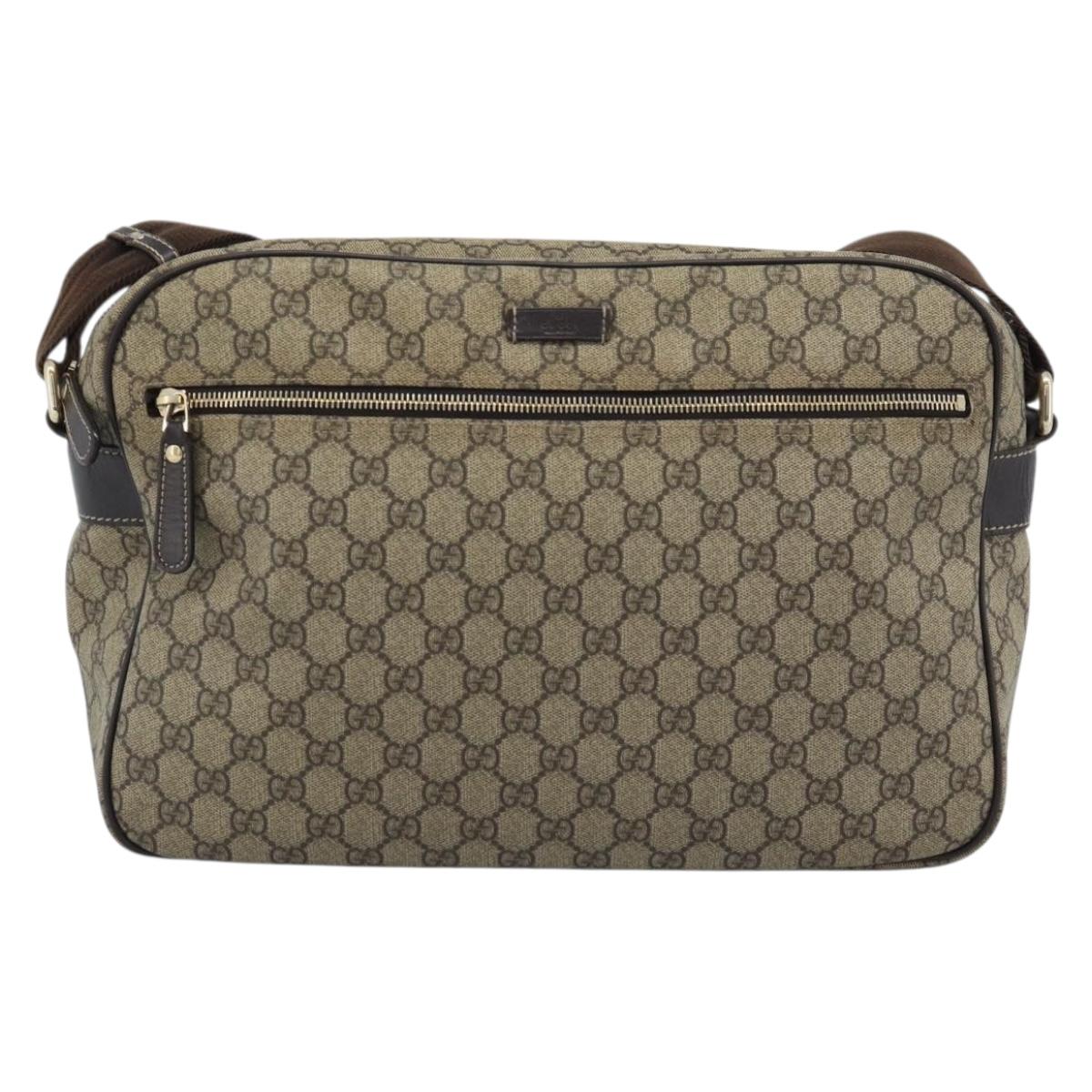 GUCCI GG Supreme Shoulder Bag PVC Leather Beige Gold Tone 211107 Auth ka5339
