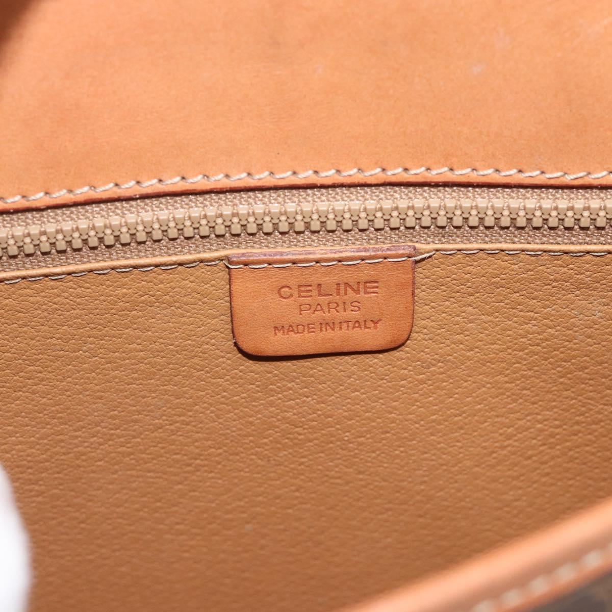 CELINE Macadam Shoulder Bag PVC Leather Brown Gold Tone Auth ka5340