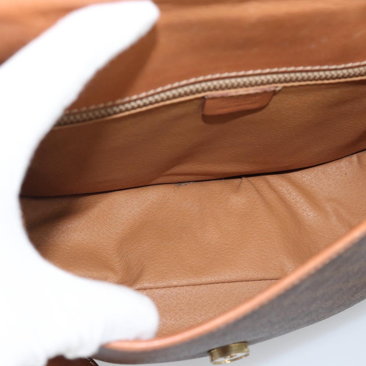 CELINE Macadam Shoulder Bag PVC Leather Brown Gold Tone Auth ka5340