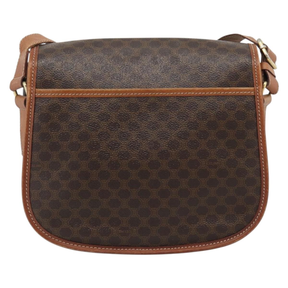 CELINE Macadam Shoulder Bag PVC Leather Brown Gold Tone Auth ka5340