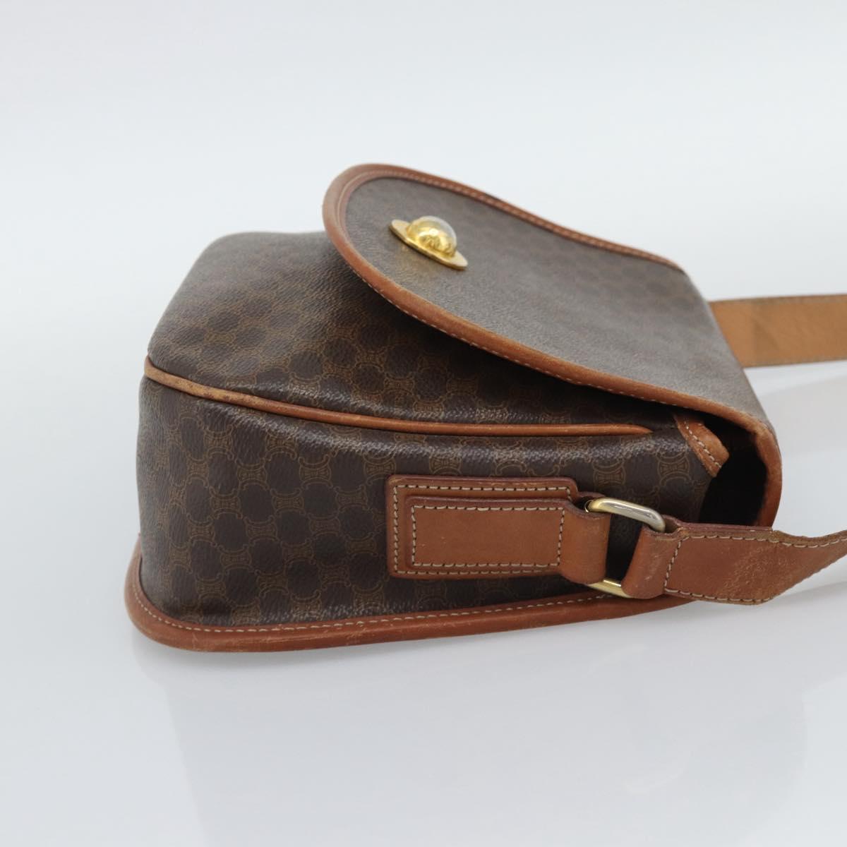 CELINE Macadam Shoulder Bag PVC Leather Brown Gold Tone Auth ka5340