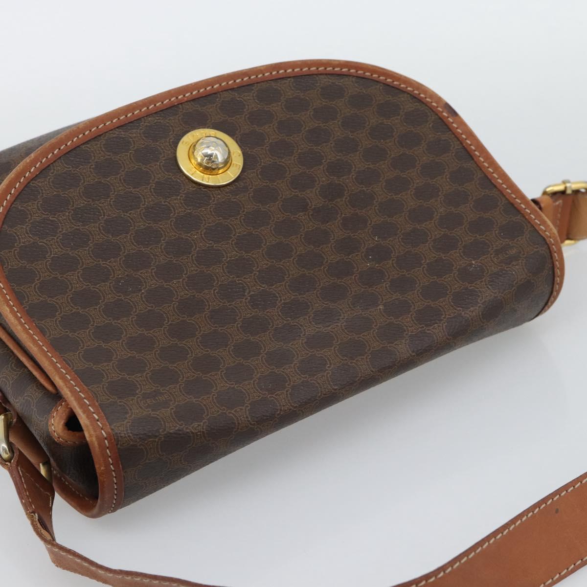 CELINE Macadam Shoulder Bag PVC Leather Brown Gold Tone Auth ka5340