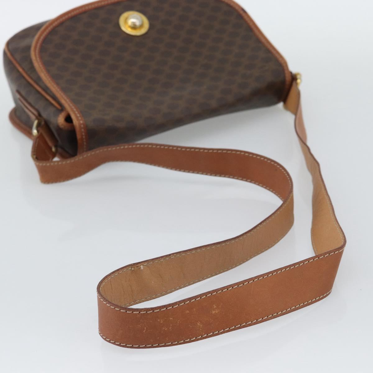 CELINE Macadam Shoulder Bag PVC Leather Brown Gold Tone Auth ka5340