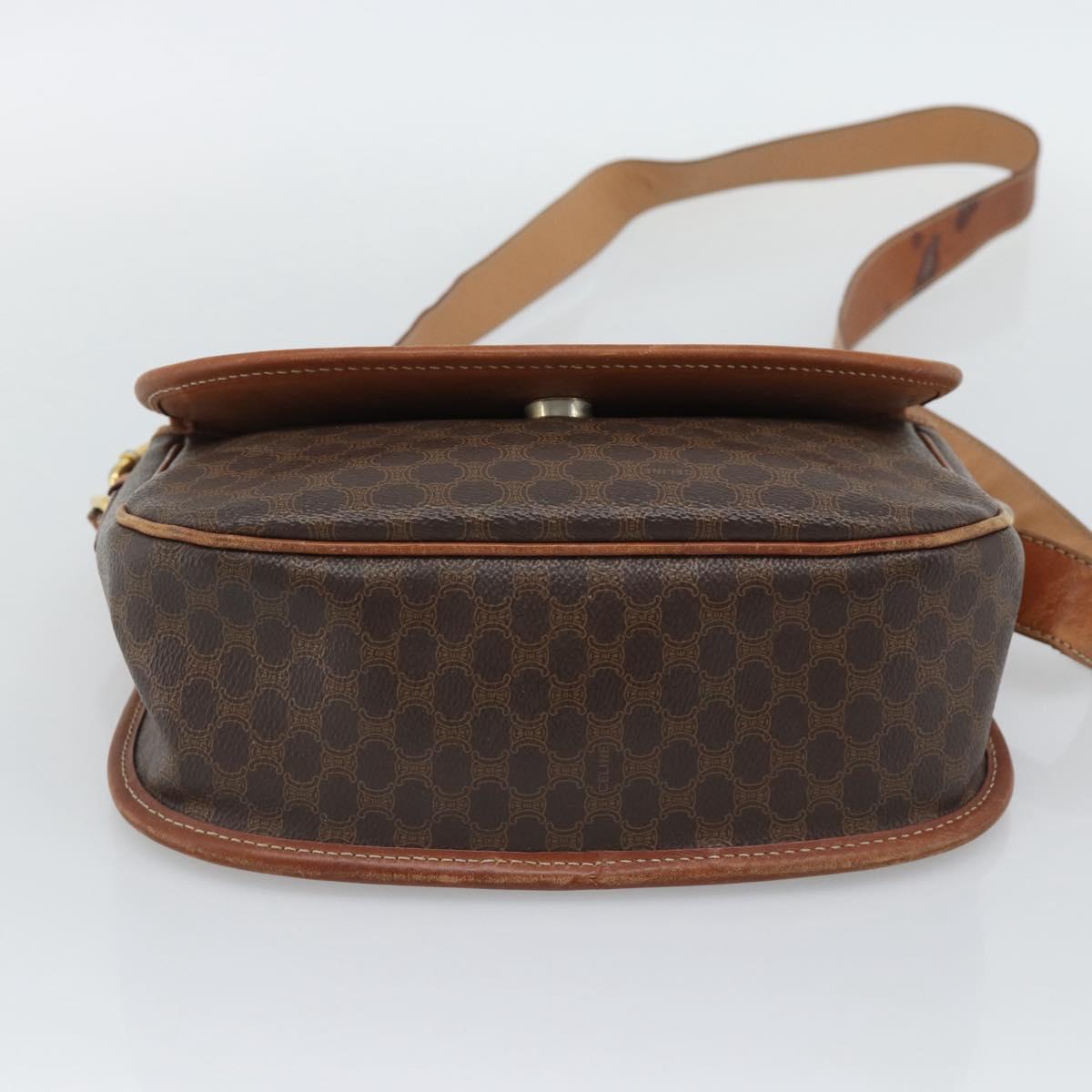 CELINE Macadam Shoulder Bag PVC Leather Brown Gold Tone Auth ka5340