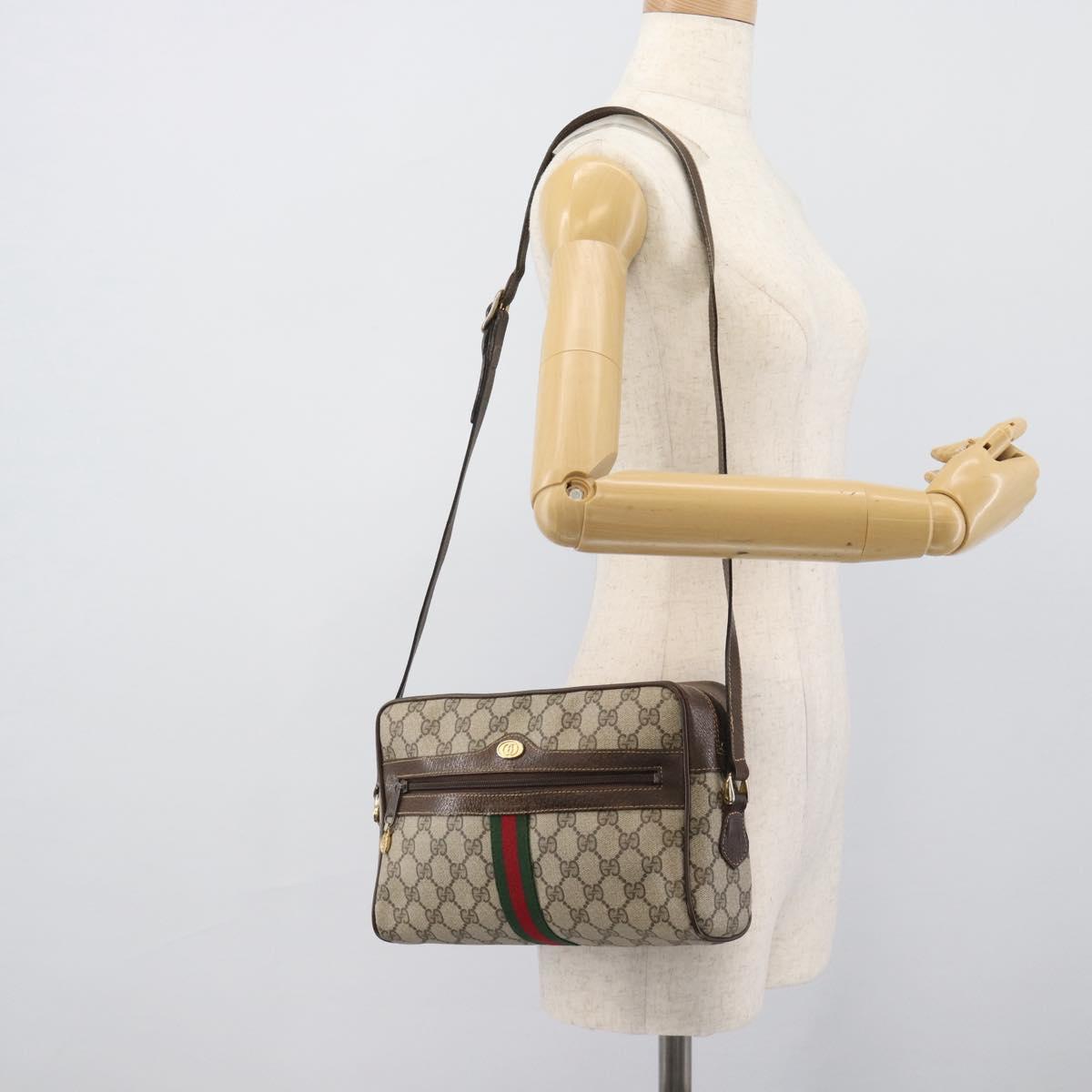 GUCCI GG Supreme Web Sherry Line Shoulder Bag PVC Beige 001 4071 5 Auth ka5341