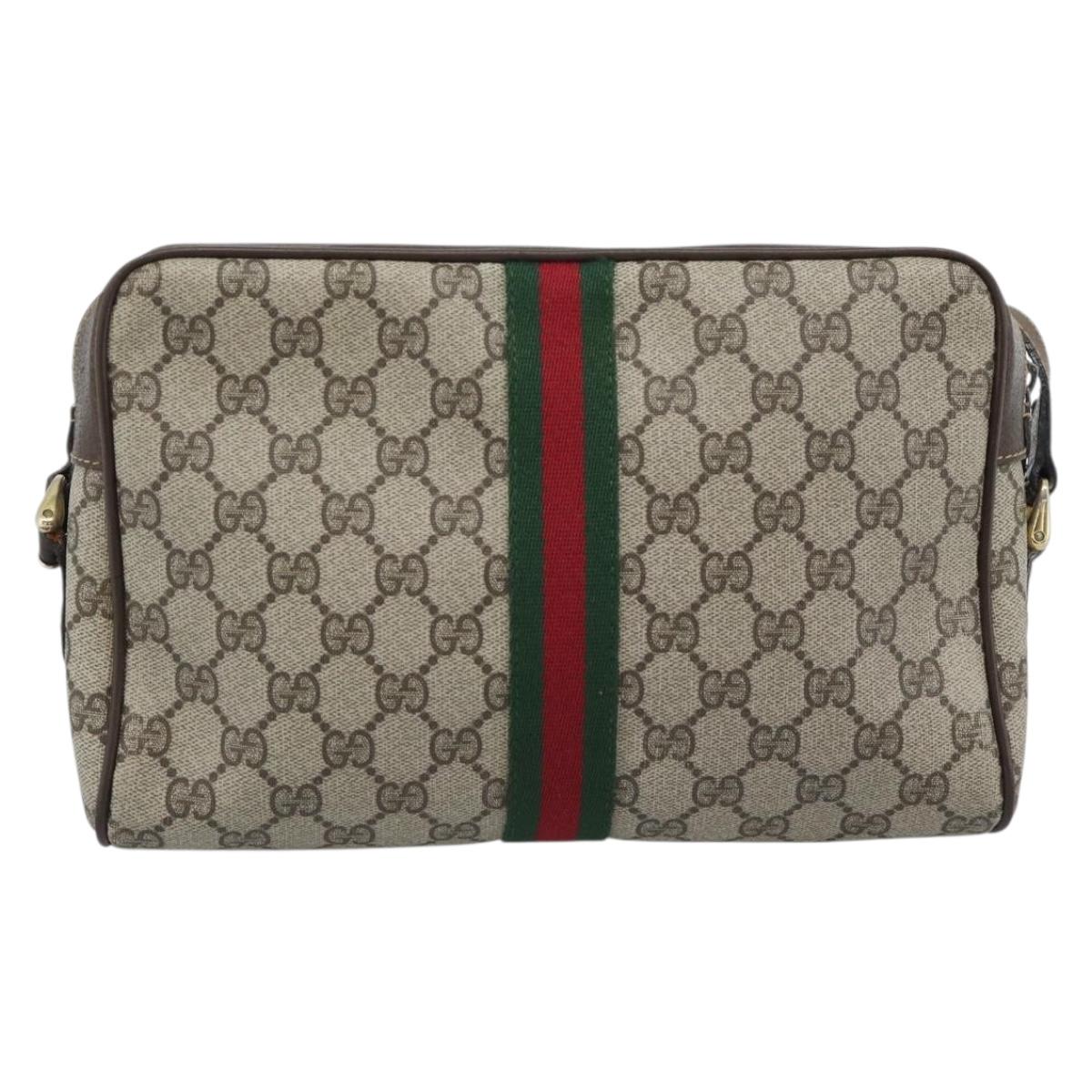 GUCCI GG Supreme Web Sherry Line Shoulder Bag PVC Beige 001 4071 5 Auth ka5341