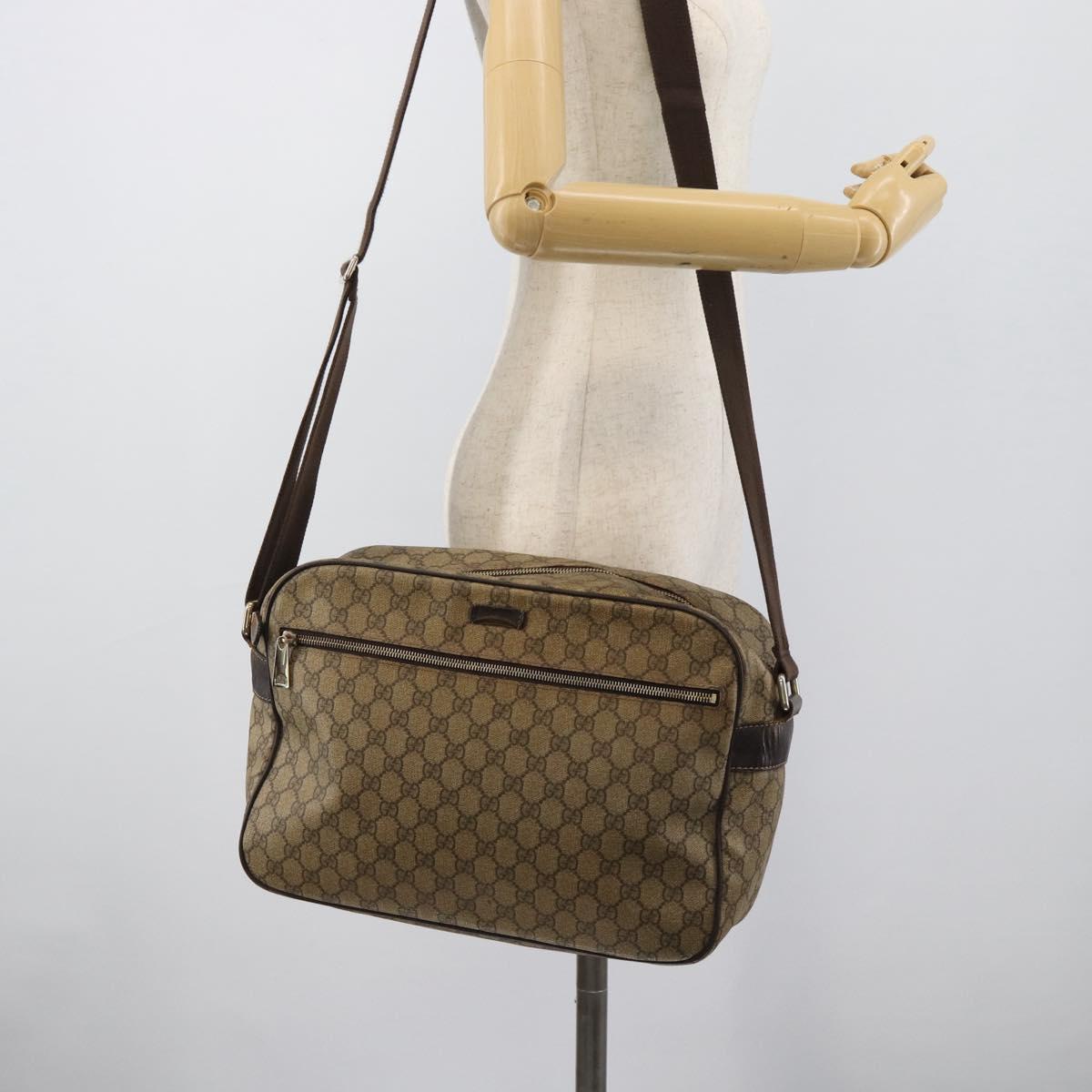 GUCCI GG Supreme Shoulder Bag PVC Leather Beige Gold Tone 211107 Auth ka5343