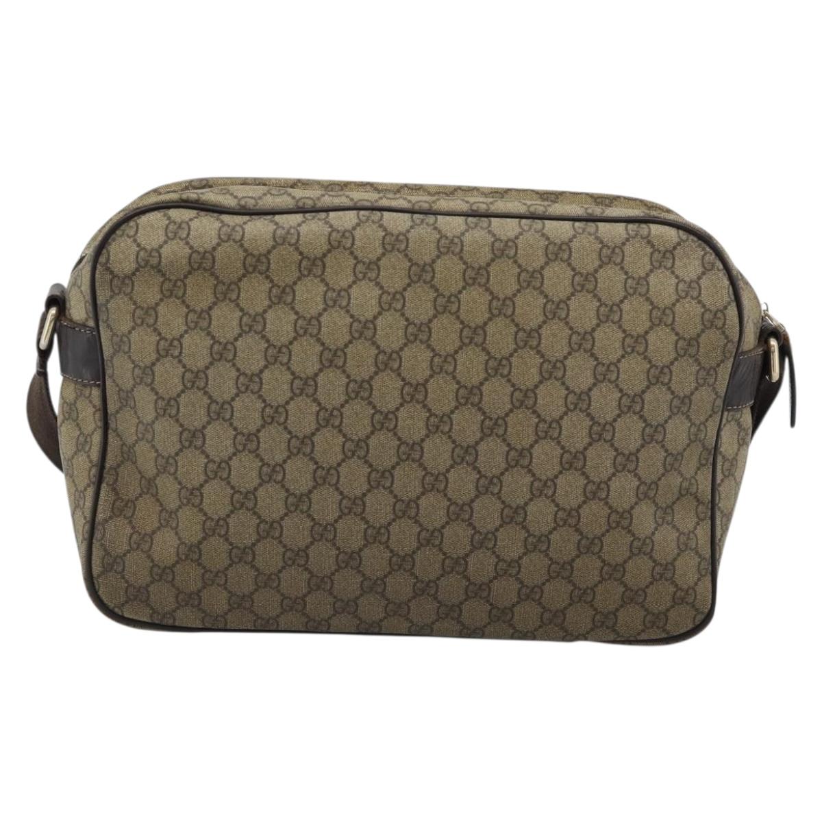 GUCCI GG Supreme Shoulder Bag PVC Leather Beige Gold Tone 211107 Auth ka5343