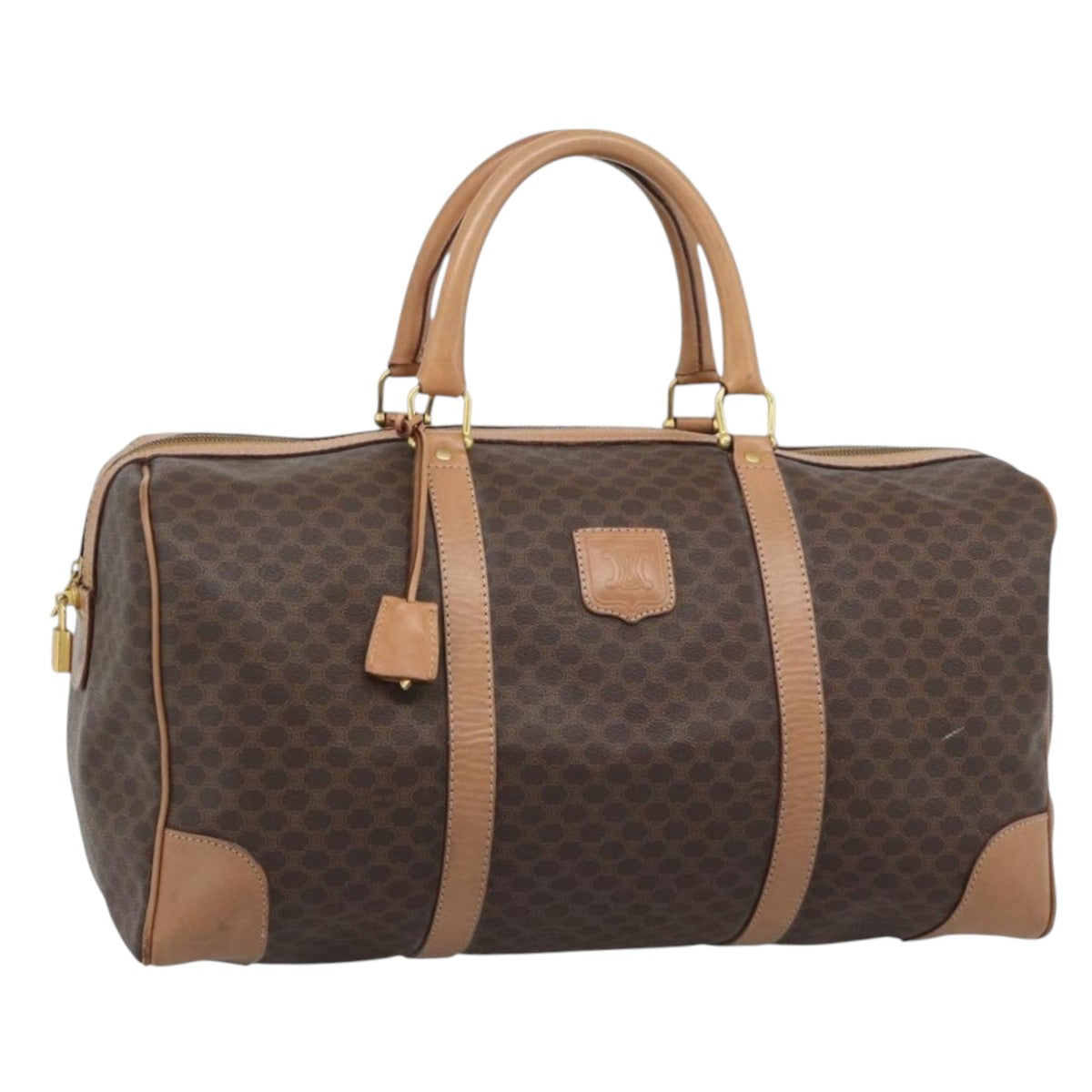 CELINE Macadam Boston Bag PVC Leather Brown Gold Tone Auth ka5345A
